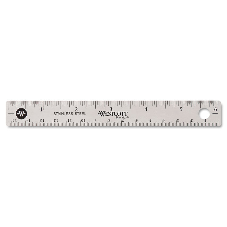 Stainless Steel Office Ruler With Non Slip Cork Base, Standard/metric, 6" Long