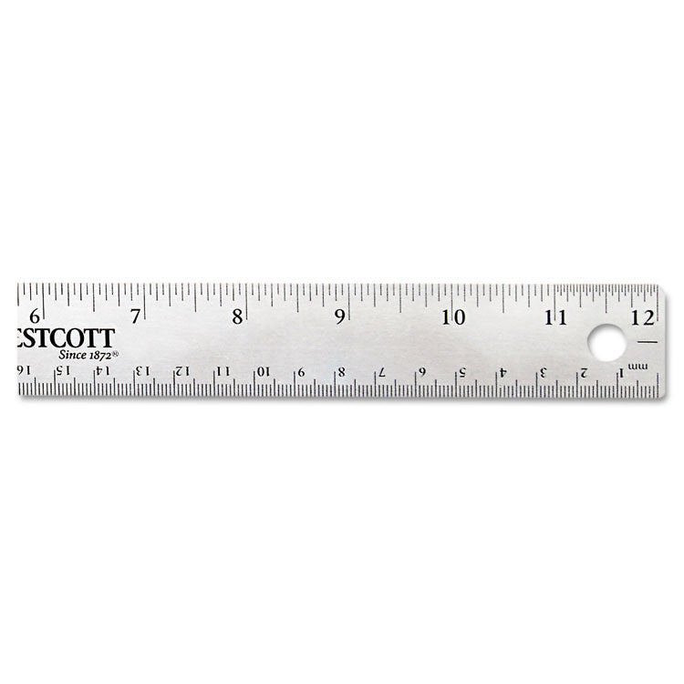 Stainless Steel Office Ruler With Non Slip Cork Base, Standard/metric, 12" Long