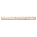 Three-Hole Punched Wood Ruler English And Metric With Metal Edge, 12" Long