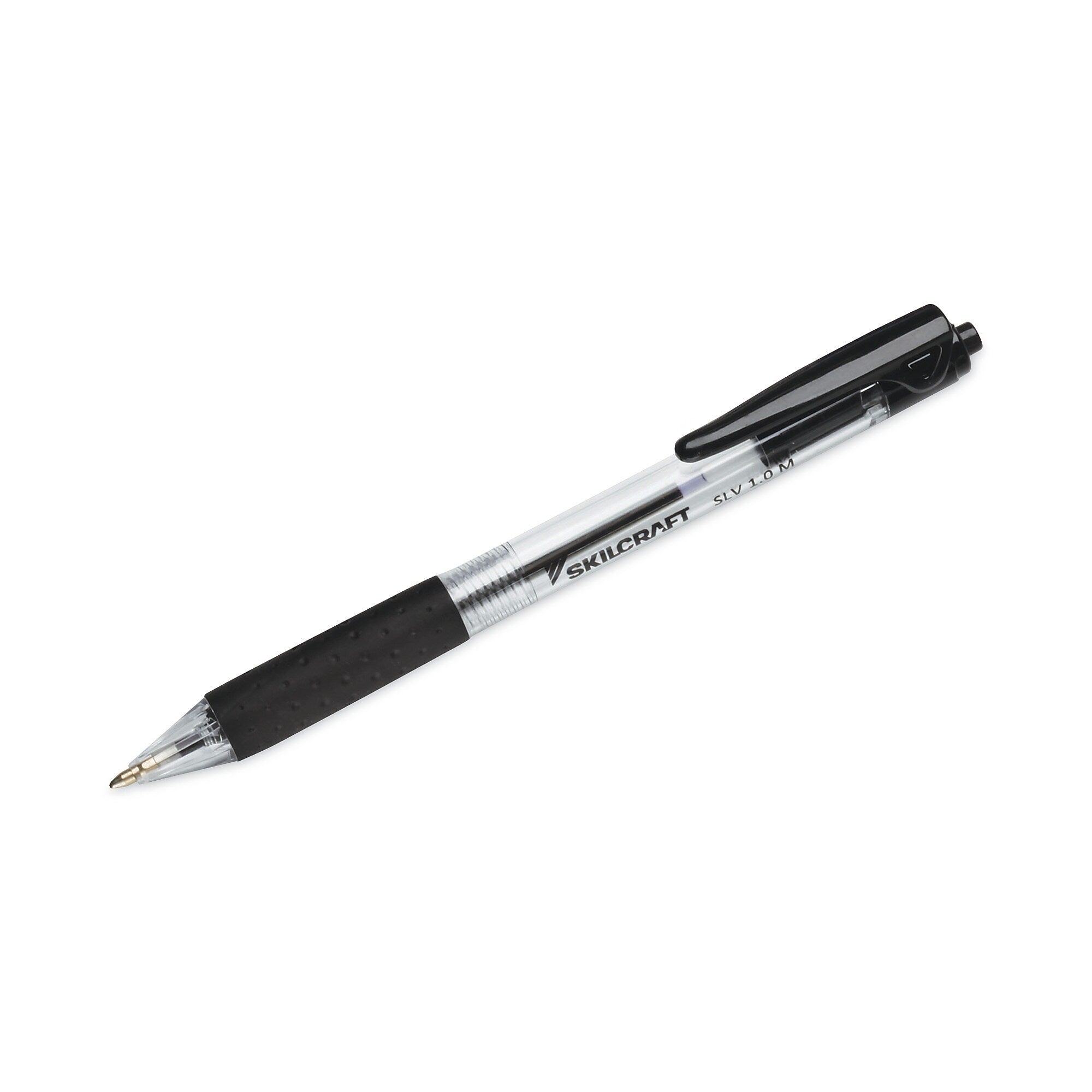 AbilityOne® 7520016970599 SKILCRAFT SLV-Performer Ballpoint Pen, Retractable, Medium, 1 mm, Black Ink, Clear/Black Barrel, Dozen
