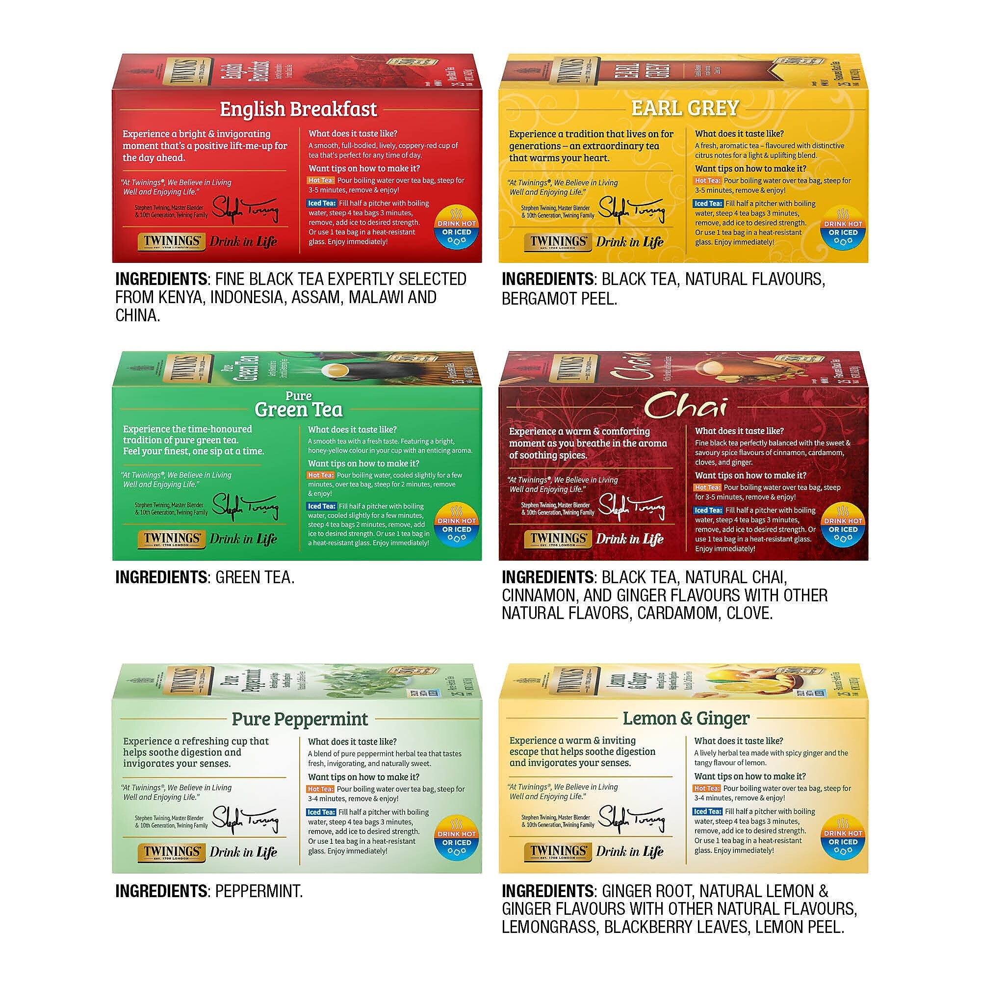 Twinings Variety Pack Assorted Tea Bags, 25 Bags/Box, 6 Boxes/Case (F15485)