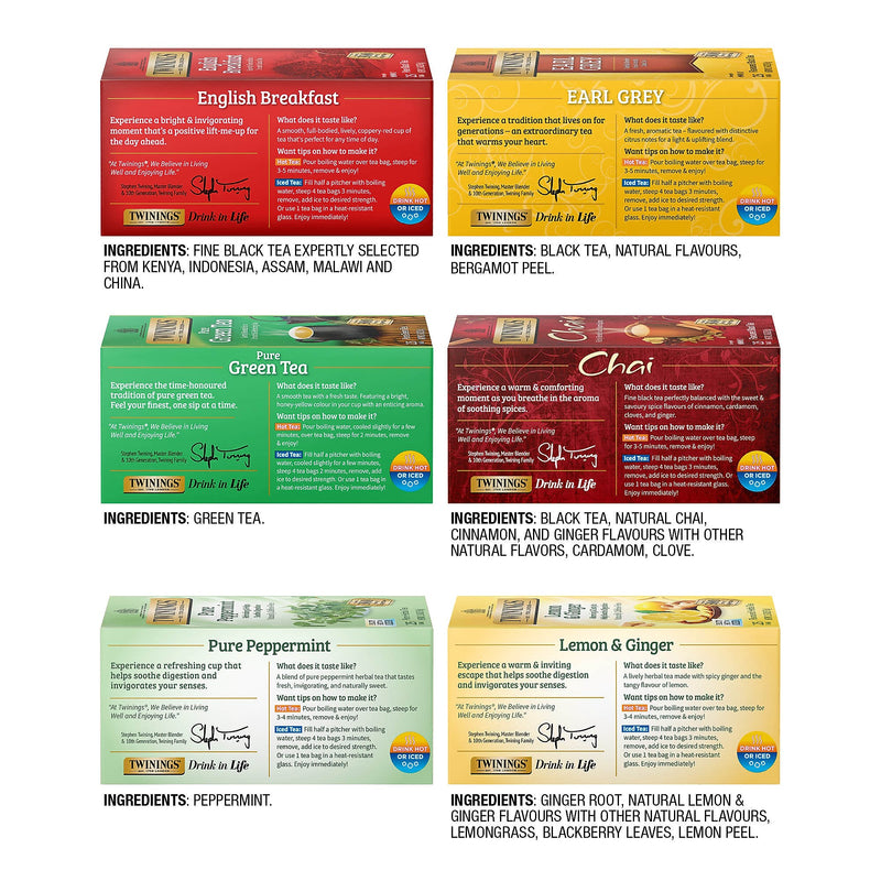Twinings Variety Pack Assorted Tea Bags, 25 Bags/Box, 6 Boxes/Case (F15485)