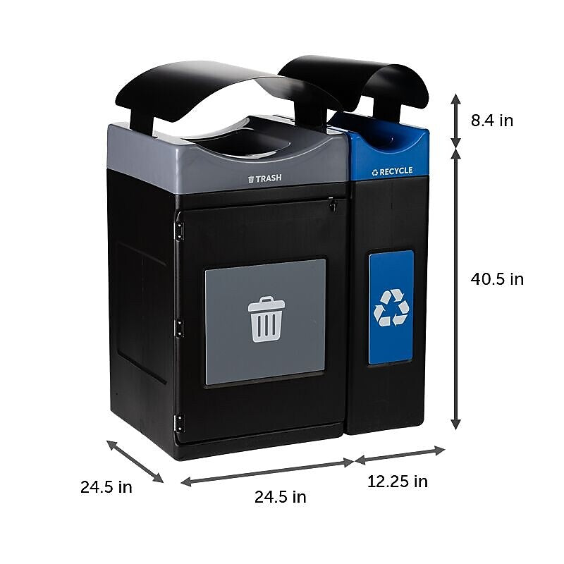 Commercial Zone Avante Series Polyethylene Dual-Stream Trash and Recycling Center, 85 Gallon, Black (787204MSA)