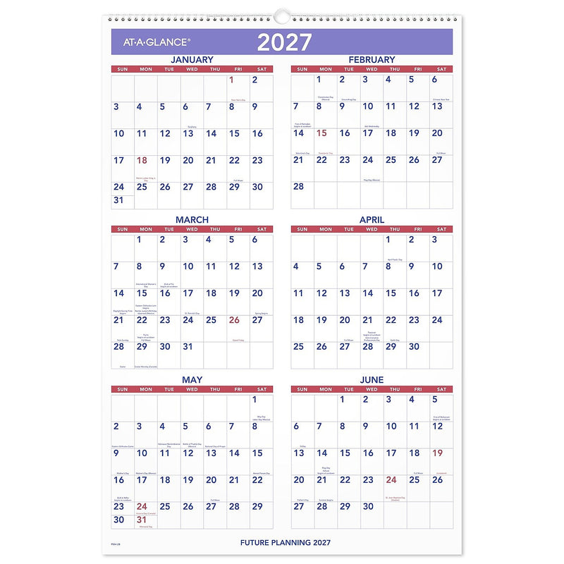 2026 AT-A-GLANCE 20" x 30" Monthly Wall Calendar, White/Purple (PM4-28-26)