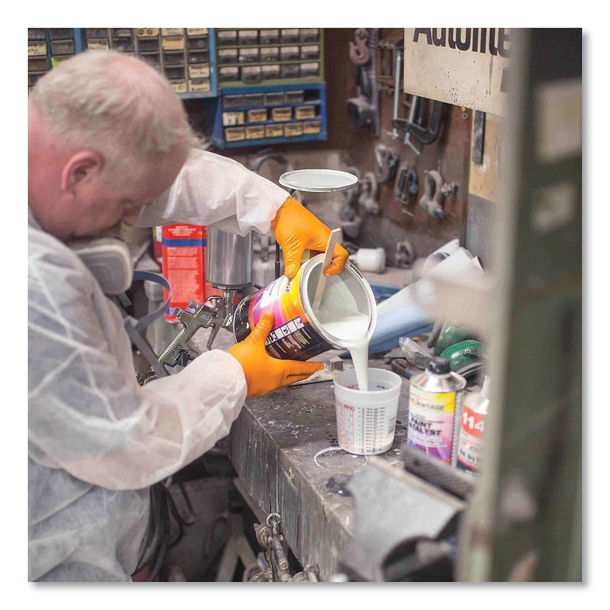 GloveWorks by AMMEX Heavy-Duty Industrial Nitrile Gloves, Powder-Free, 8 mil, Small, Orange, 100 Gloves/Box, 10 Boxes/Carton