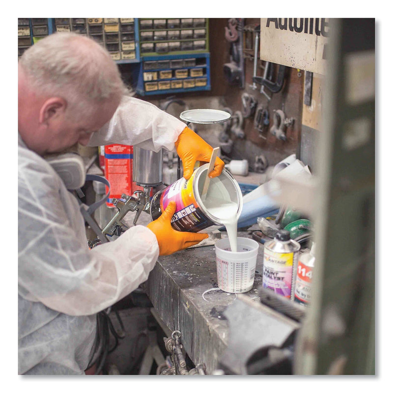 GloveWorks by AMMEX Heavy-Duty Industrial Nitrile Gloves, Powder-Free, 8 mil, Small, Orange, 100 Gloves/Box, 10 Boxes/Carton