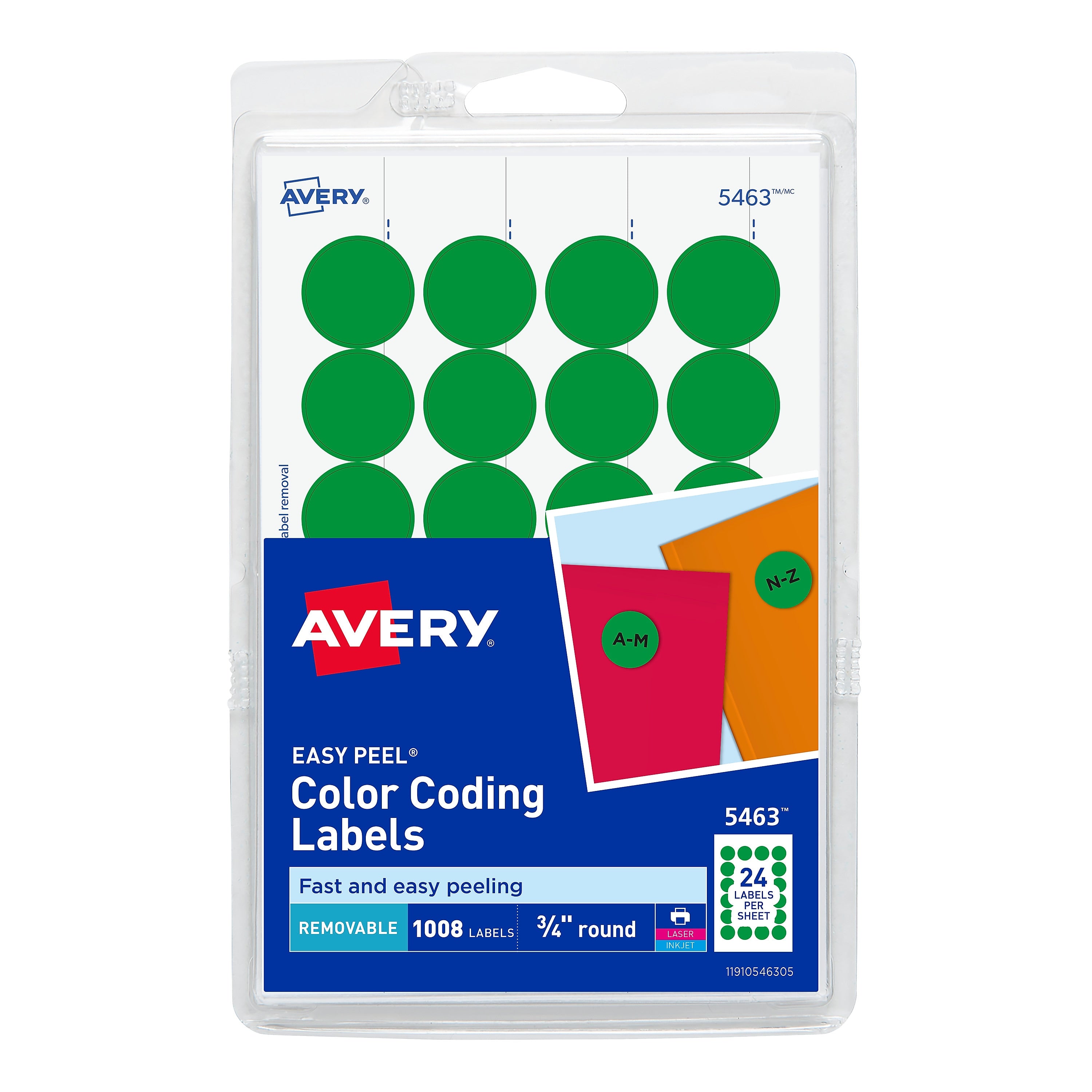 Avery Laser/Inkjet Color-Coding Labels, 3/4" Dia, Green, 1,008 Labels/Pack (5463)