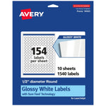 Avery Laser/Inkjet Round Multipurpose Labels, 0.5" Dia., White, 1,540 Labels/Pack  (94503)