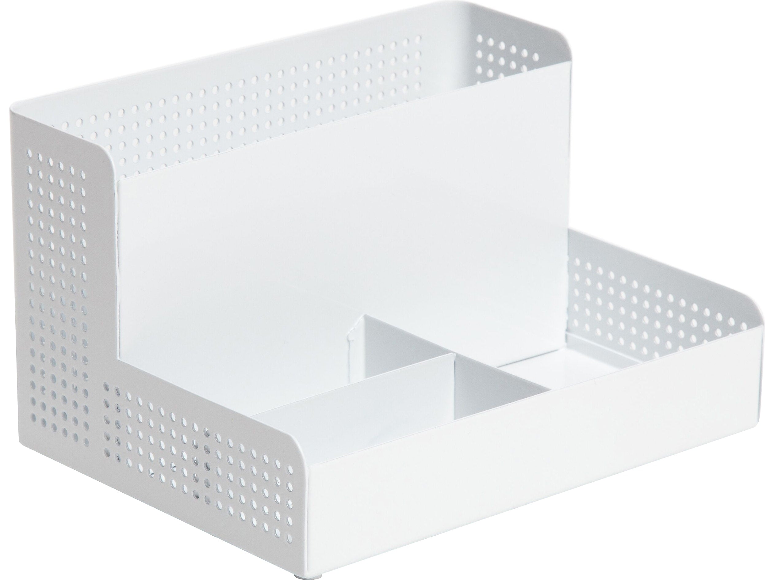 U Brands The Perforated Collection 4-Compartment Metal Desk Storage, White (5717U01-06)
