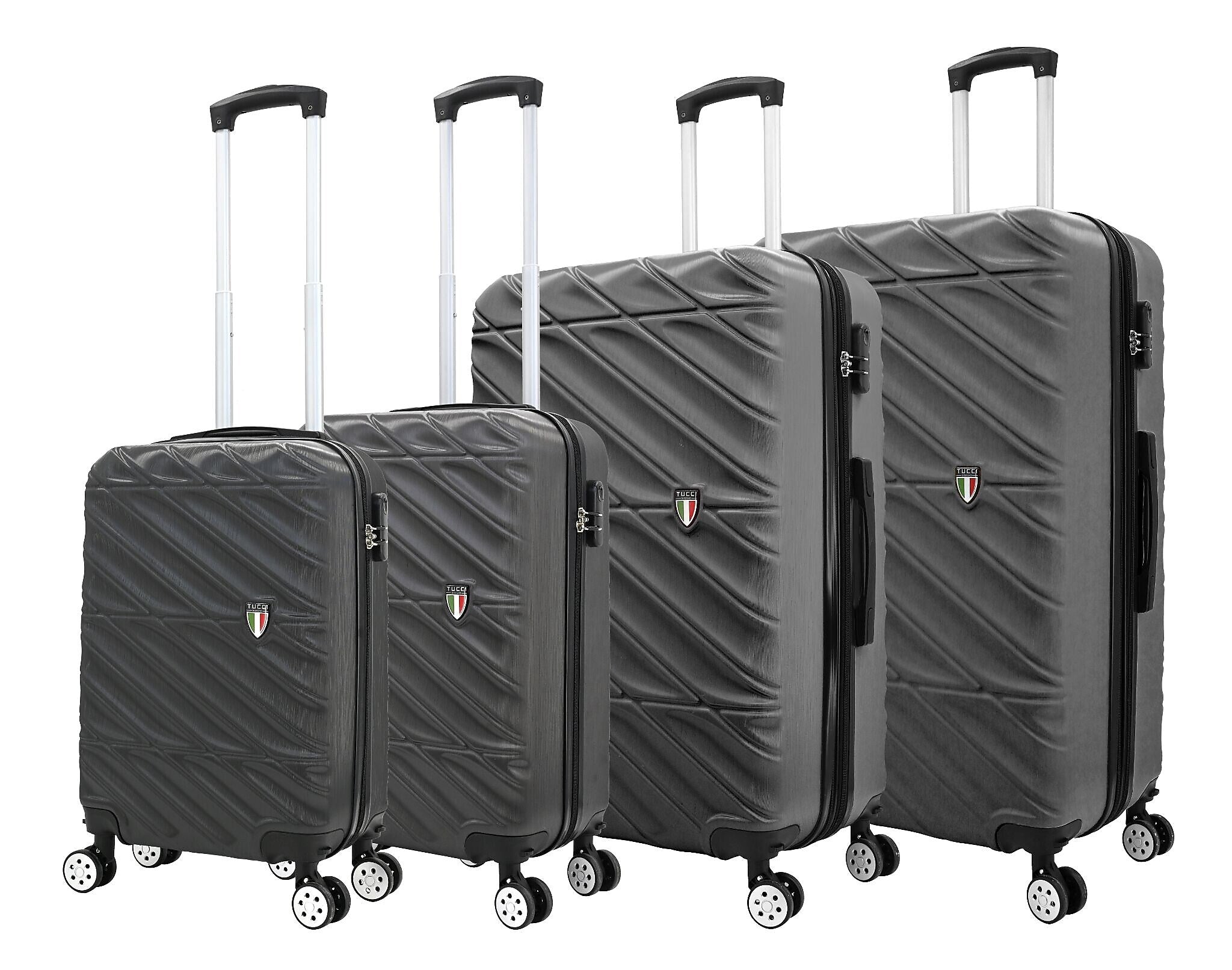TUCCI 4-Piece Hardside Spinner Carry-On Luggage Set, TSA Checkpoint Friendly, Charcoal (T0533-04PC-CHL)