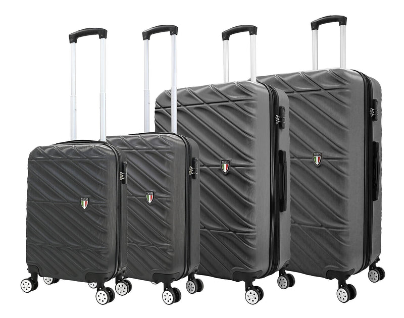 TUCCI 4-Piece Hardside Spinner Carry-On Luggage Set, TSA Checkpoint Friendly, Charcoal (T0533-04PC-CHL)