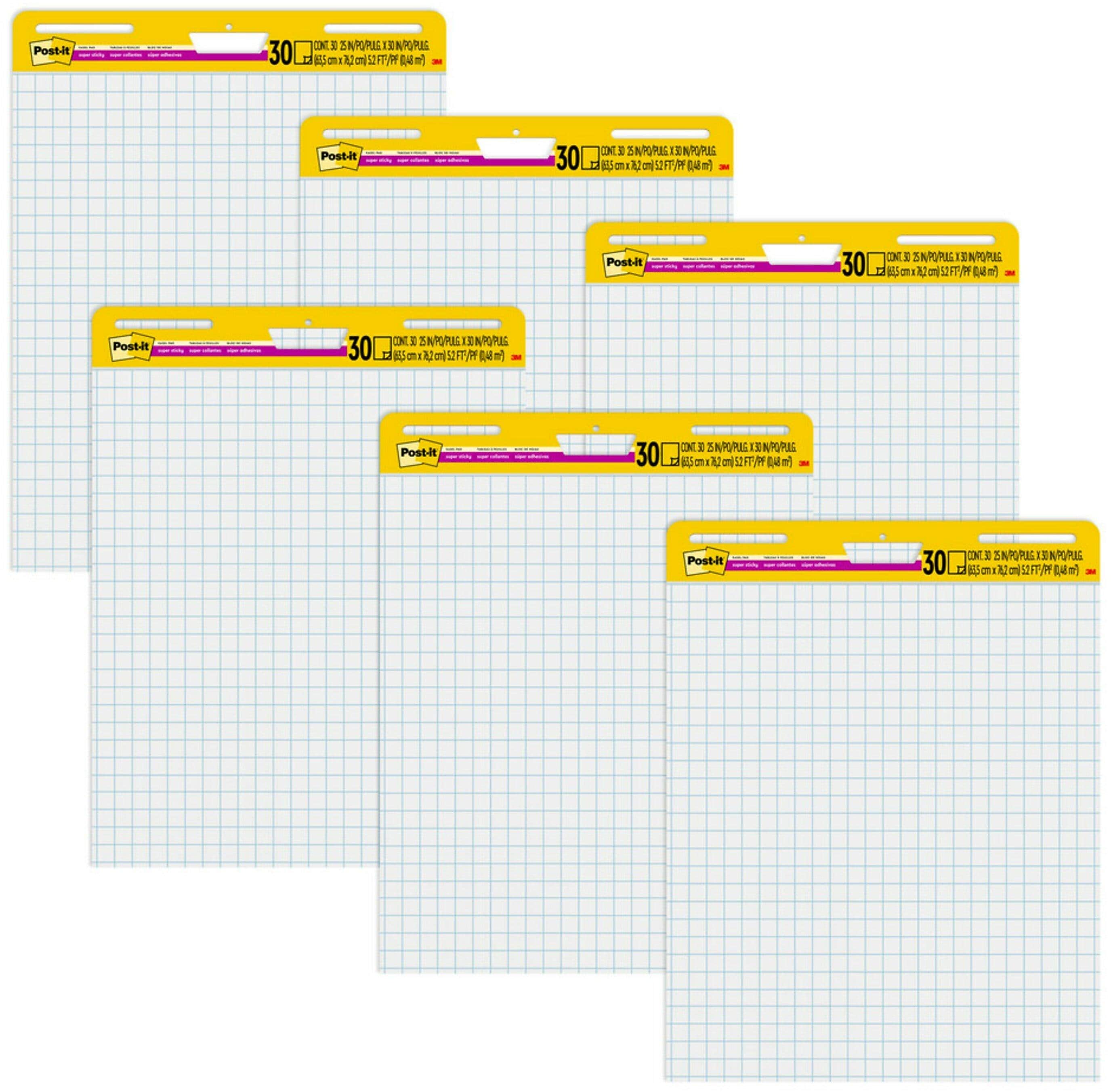 Post-it Super Sticky Wall Easel Pad, 25" x 30", Grid Lined, 30 Sheets/Pad, 6 Pads/Pack (560 VAD 6PK)