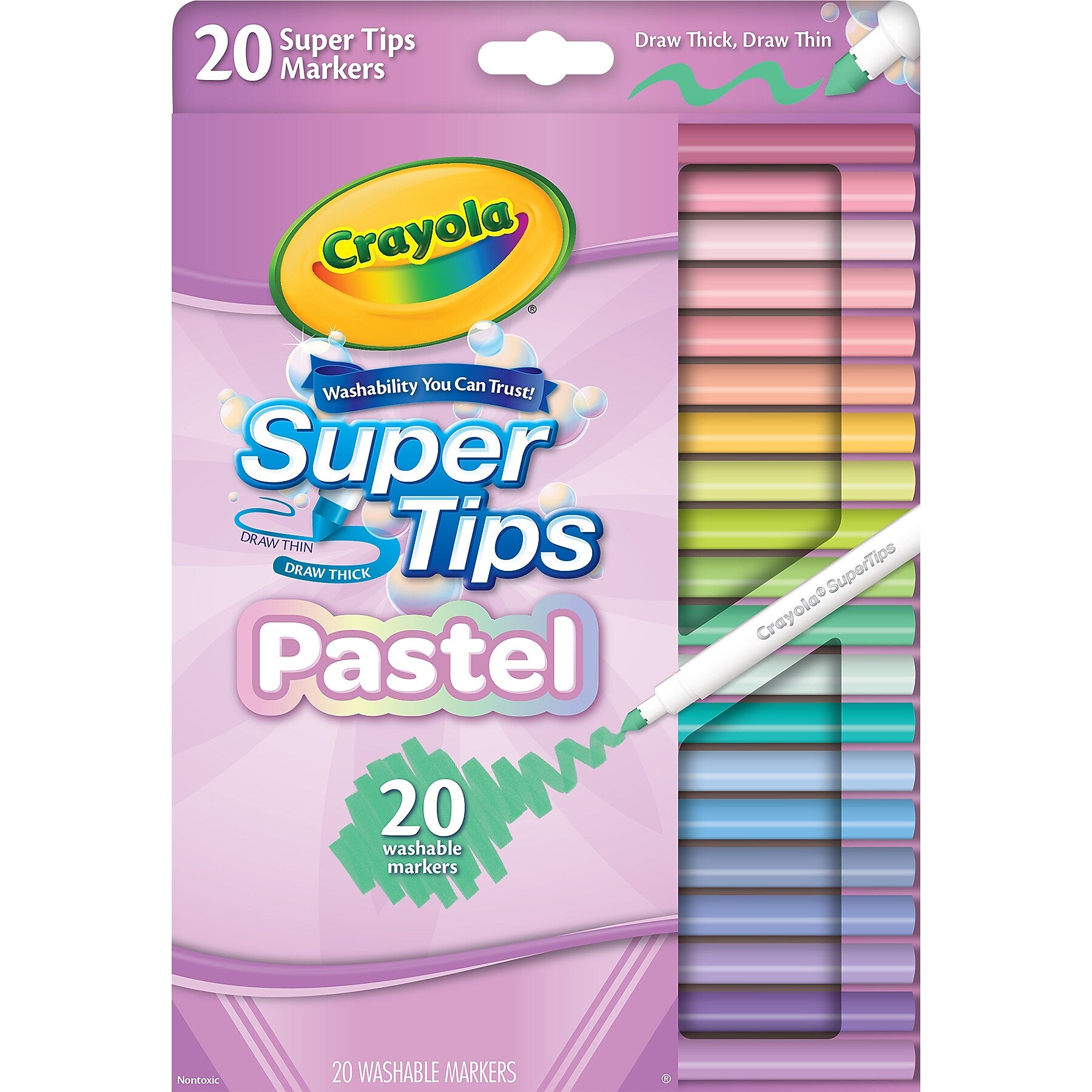 Crayola Supertips Pastel Washable Water Based Kids Marker, Assorted Colors, 20/Pack, 6 Packs/Bundle (BIN587516-6)