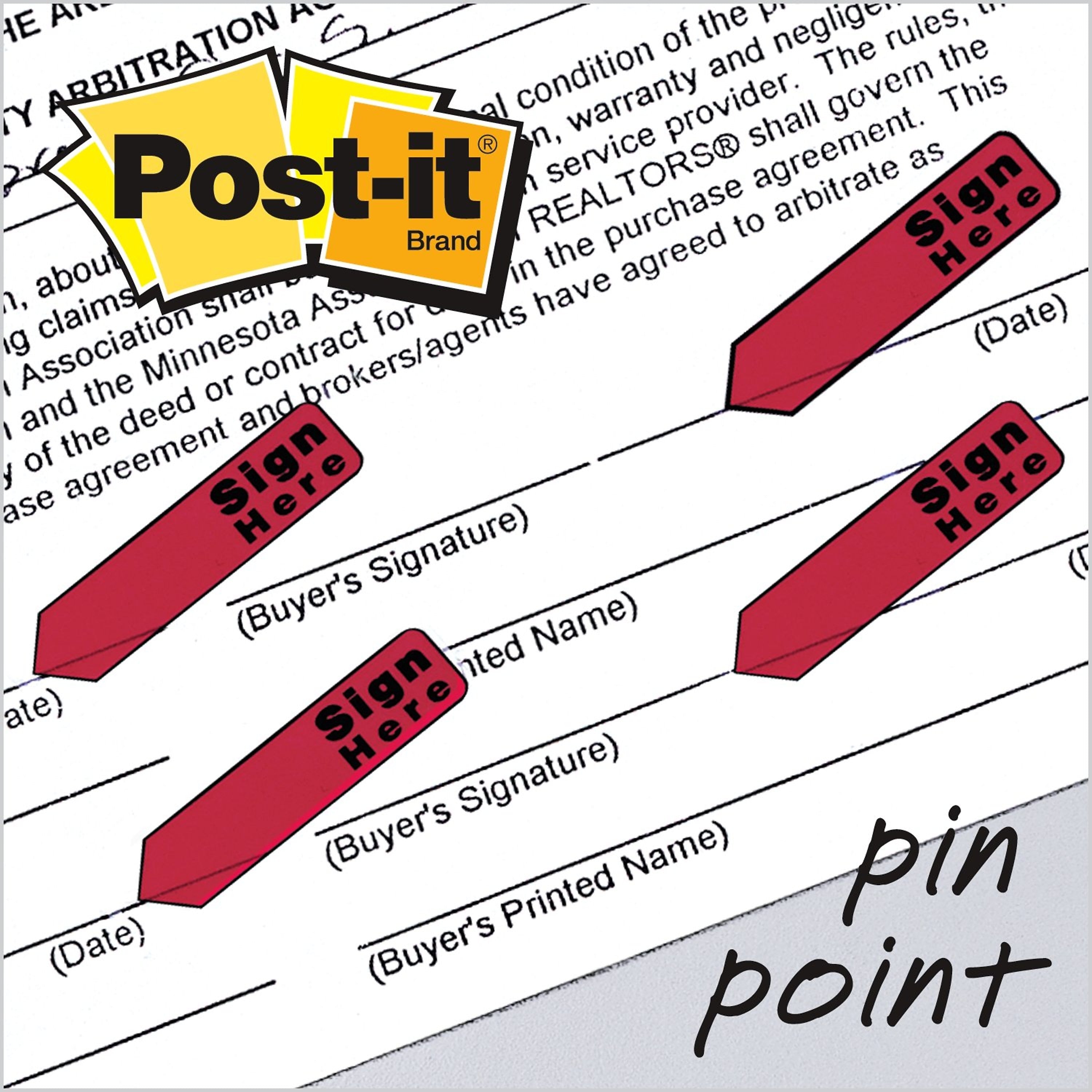 Post-it 'Sign Here' Message Flags, .47" Wide, Red, 80 Flags/Pack (684-RDSH)