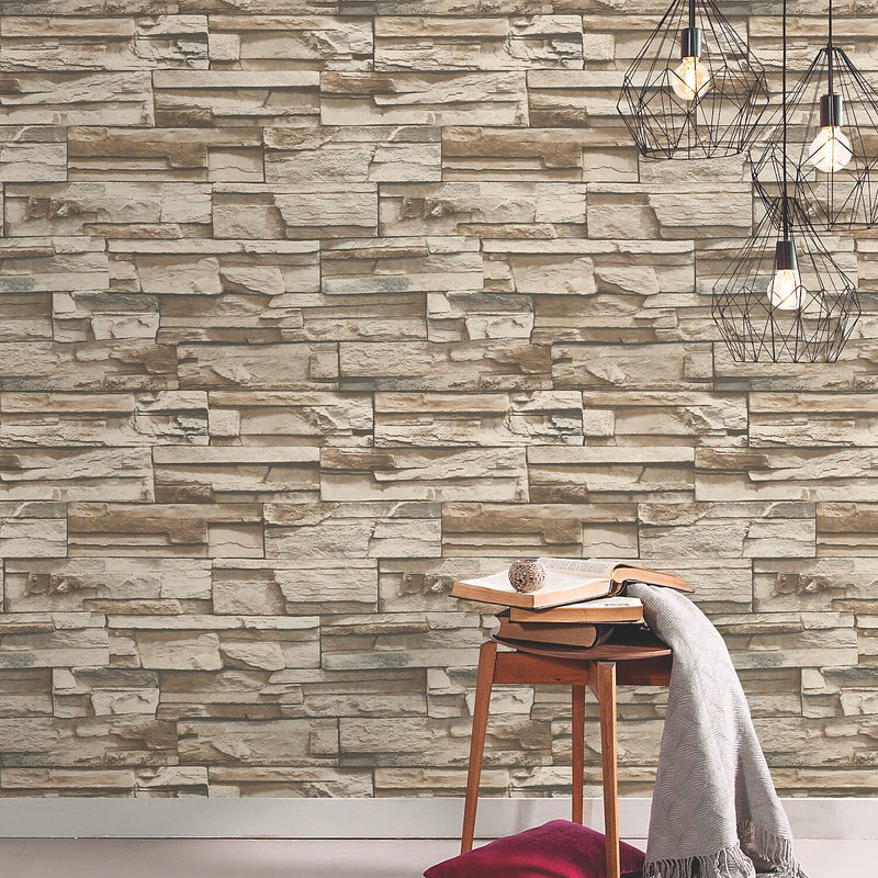 York Wallcoverings Stacked Stone Peel and Stick Wallpaper (RMK9025WP)