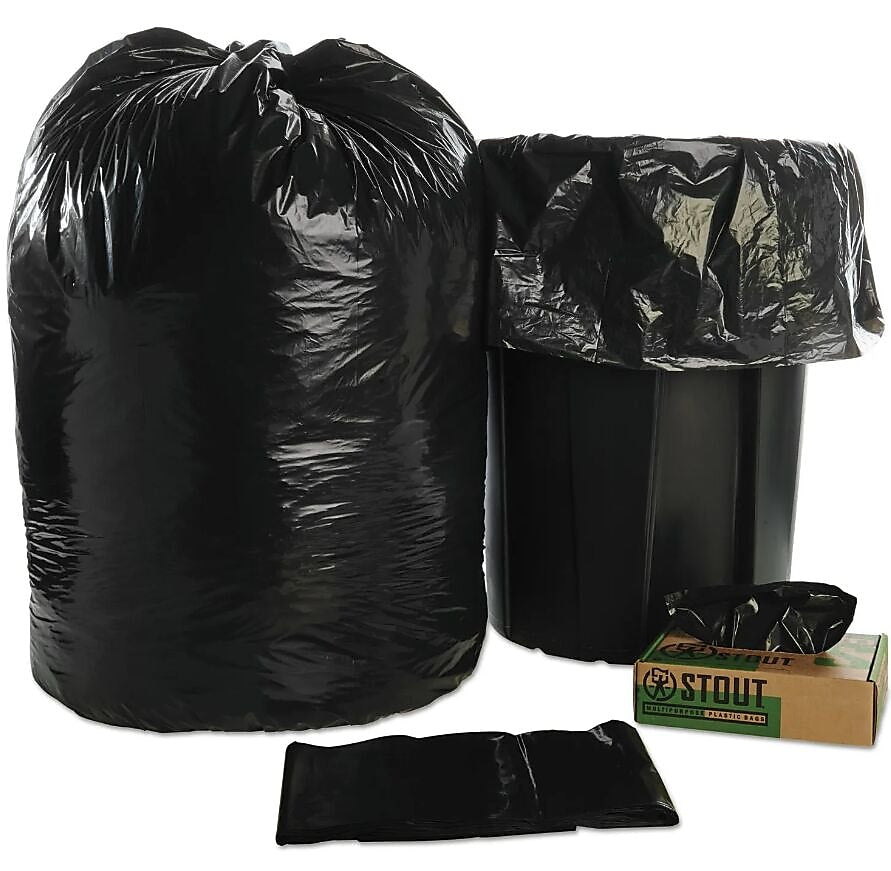 Skilcraft 55-60 Gallon Trash Bags with 100% PCR, 38" x 58", Low Density, 1.5 mil, Black, 20/Box (NSN5173668)