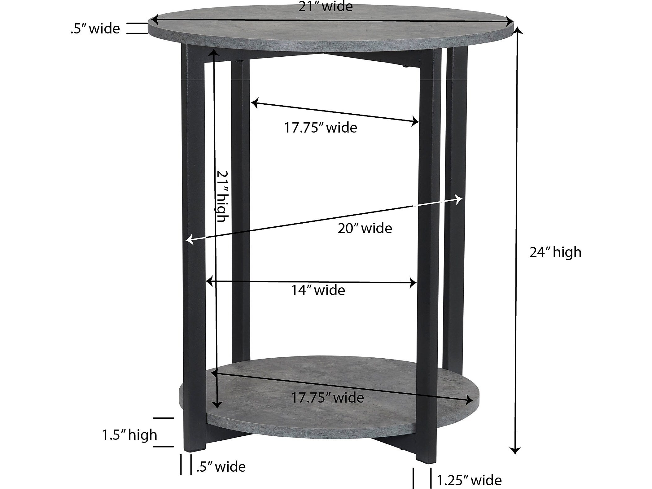 Household Essentials Graystone 21"Dia. Laminate Round End Table, Rustic Slate Concrete/Black (8092-1)