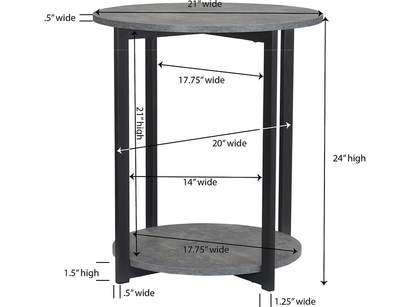 Household Essentials Graystone 21"Dia. Laminate Round End Table, Rustic Slate Concrete/Black (8092-1)