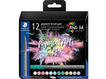 Staedtler Pastel Colours Pigment Brush Pens, Assorted Inks, 12/Pack (371 C12-2 10 35)