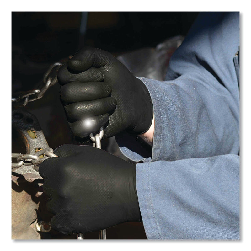 GloveWorks by AMMEX Heavy-Duty Industrial Nitrile Gloves, Powder-Free, 6 mil, Large, Black, 100 Gloves/Box, 10 Boxes/Carton