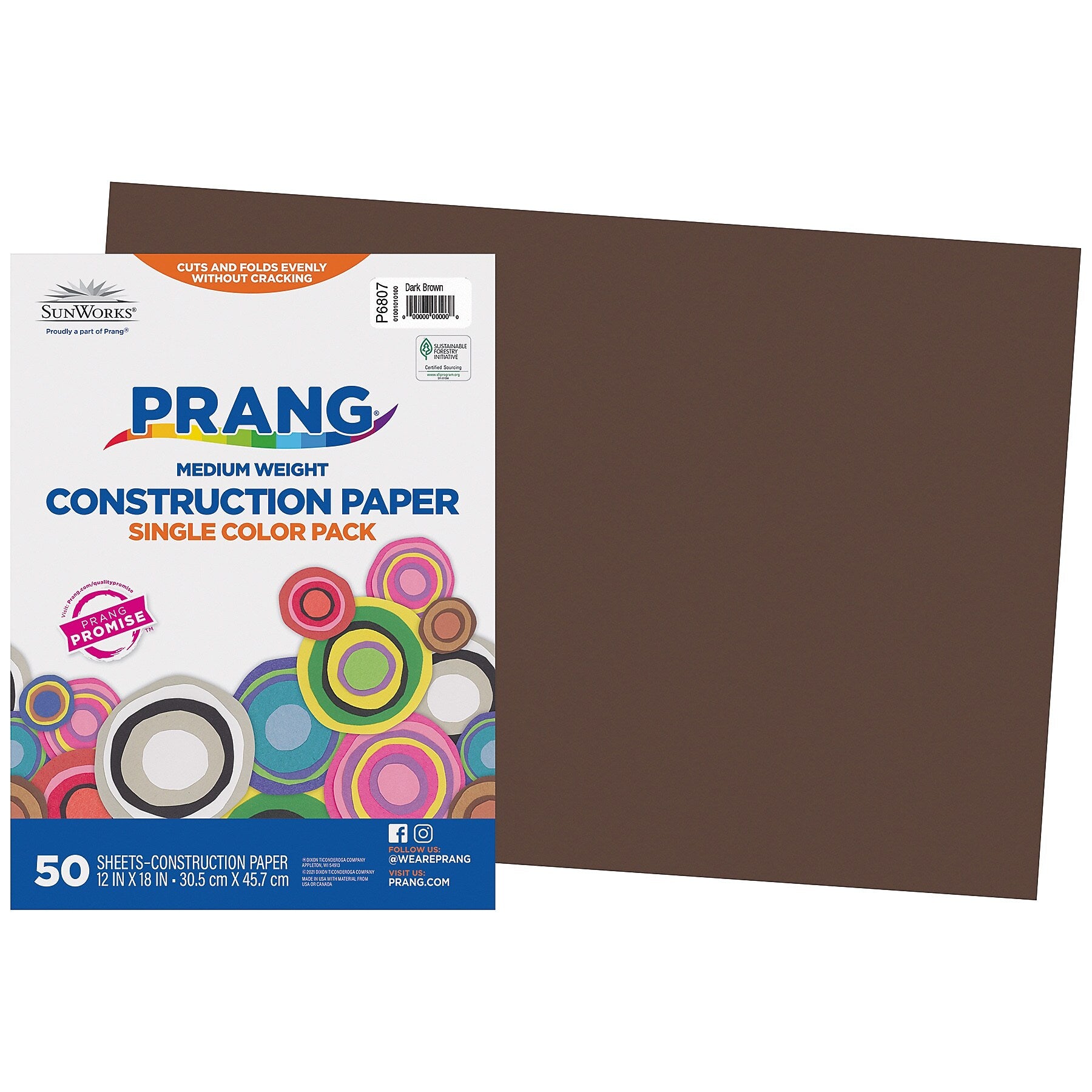 Prang 12" x 18" Construction Paper, Dark Brown, 50 Sheets/Pack, 5 Packs/Bundle (PAC6807-5)
