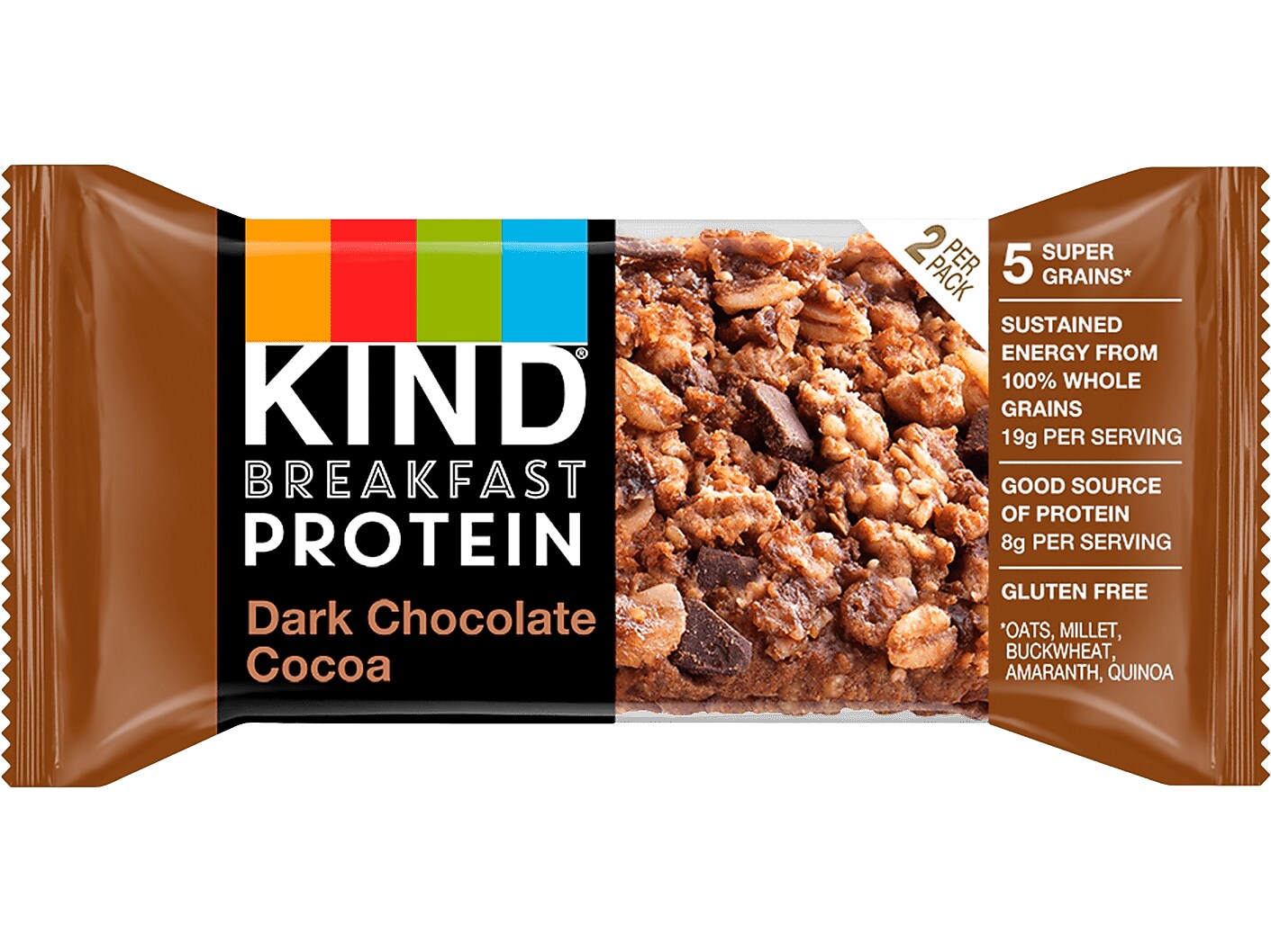 KIND Gluten-Free Dark Chocolate Cocoa Protein Breakfast Bar, 0.88 oz., 6 Bars/Box (41936)