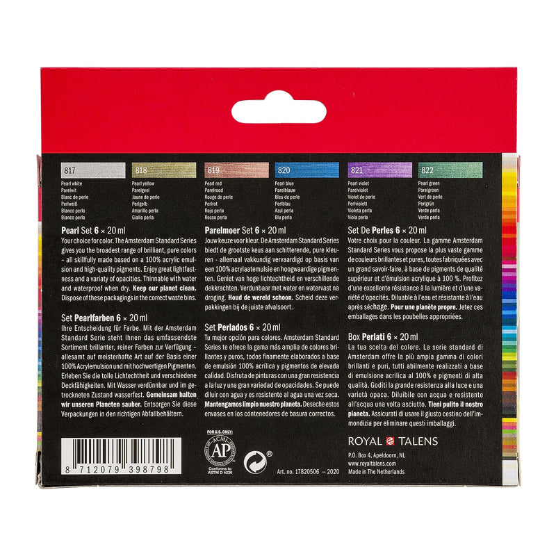 Amsterdam Pearlescent Acrylic Paint, Assorted Colors, 6/Pack (AMS17820506)