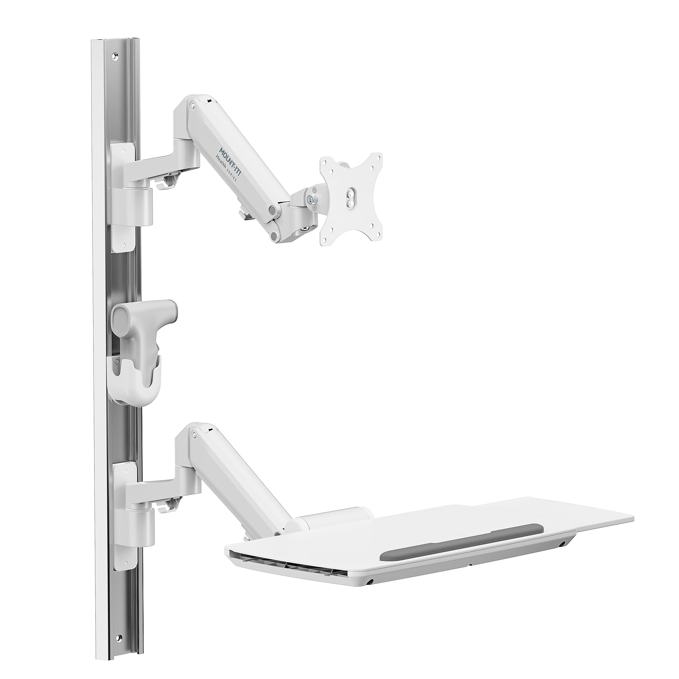 Mount-It! MedHub Wall Mounted, Flexible Workstation With WallTrack for Monitors up to 43", Matte White (MI-16002)