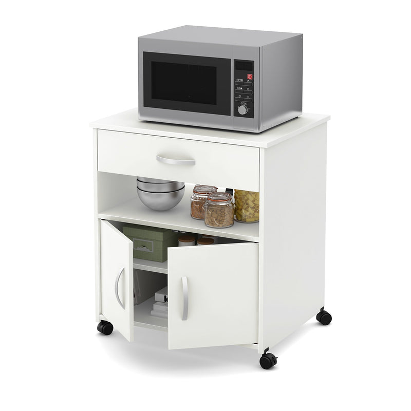 South Shore Axess Vertical Microwave Cart on Wheels, Pure White (10012)