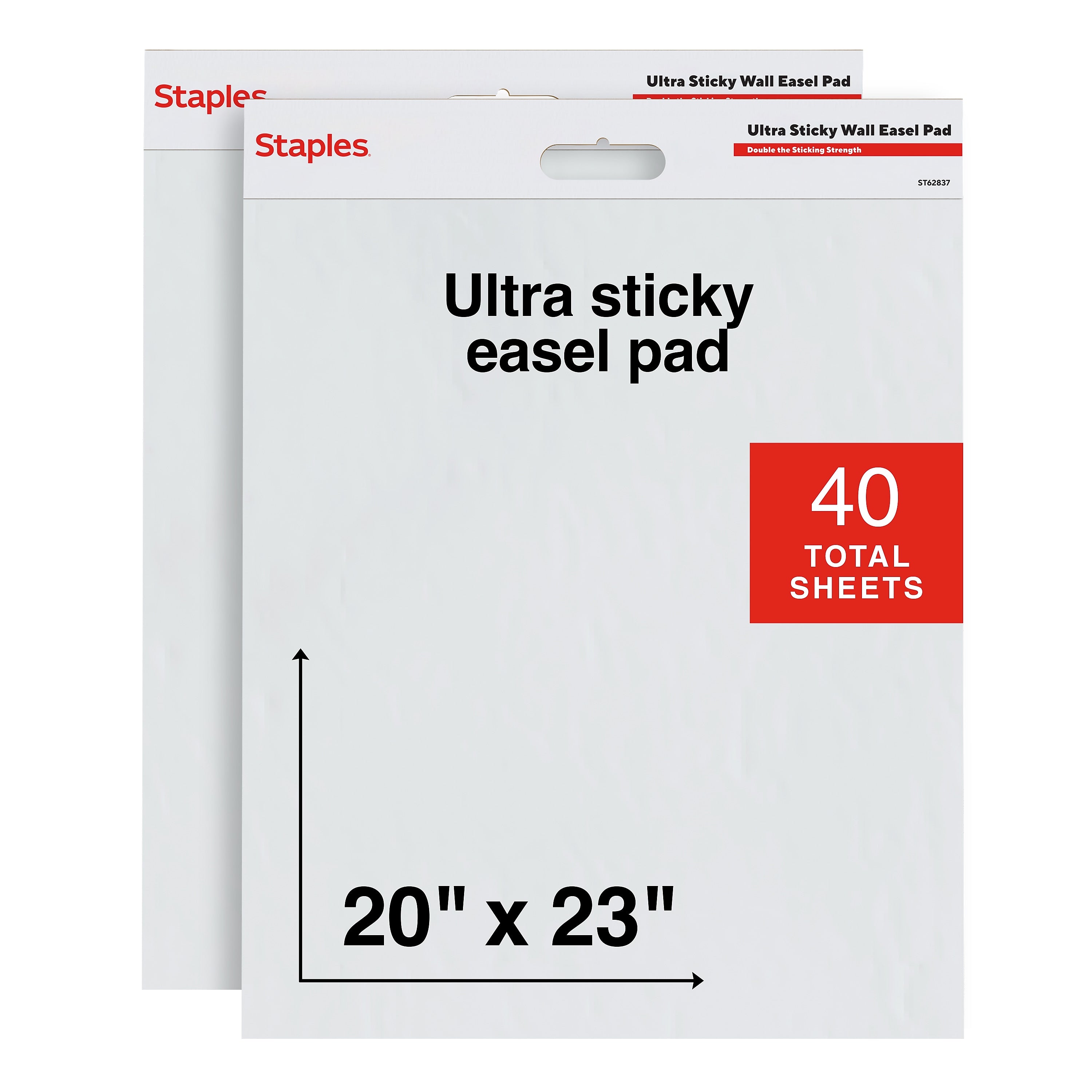 Staples Ultra Sticky Wall Easel Pad, 20" x 23", 20 Sheets/Pad, 2 Pads/Pack (ST62837)