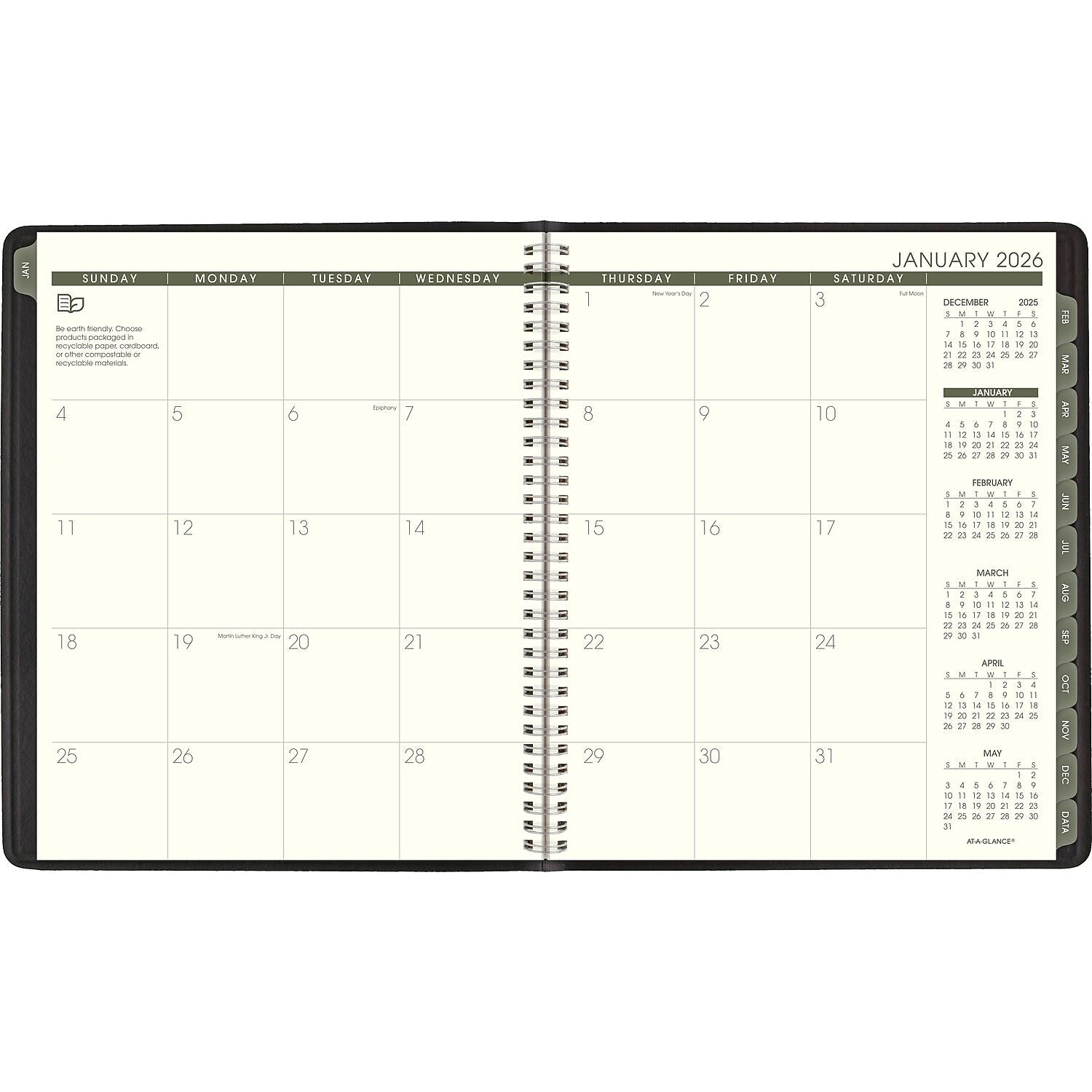 2026 AT-A-GLANCE Recycled 9" x 11" Monthly Planner, Faux Leather Cover, Black (70-260G-05-26)