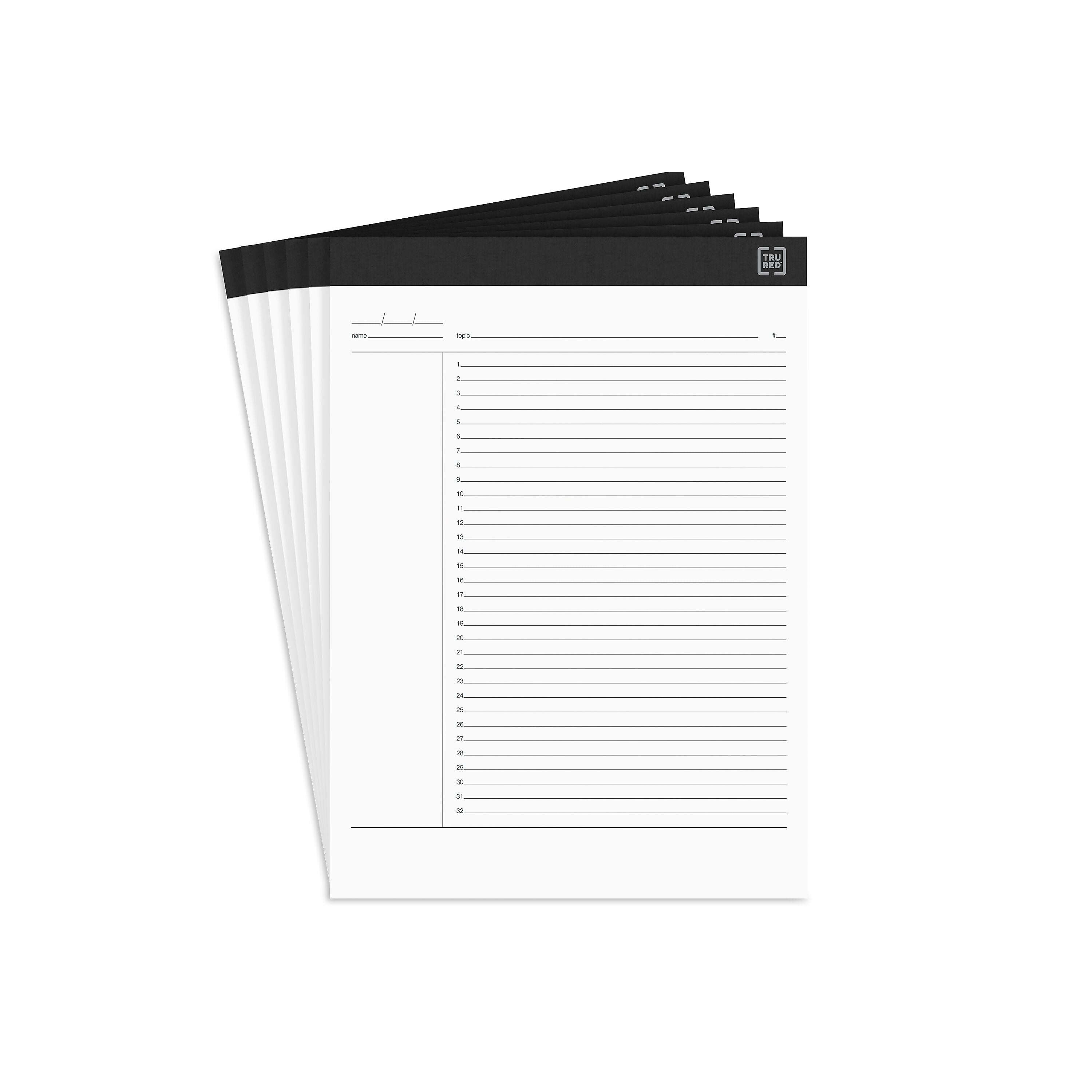 TRU RED™ Notepads, 8.5" x 11.75", Project Planner Format Ruled, White, 50 Sheets/Pad, 6 Pads/Pack (TR57379)