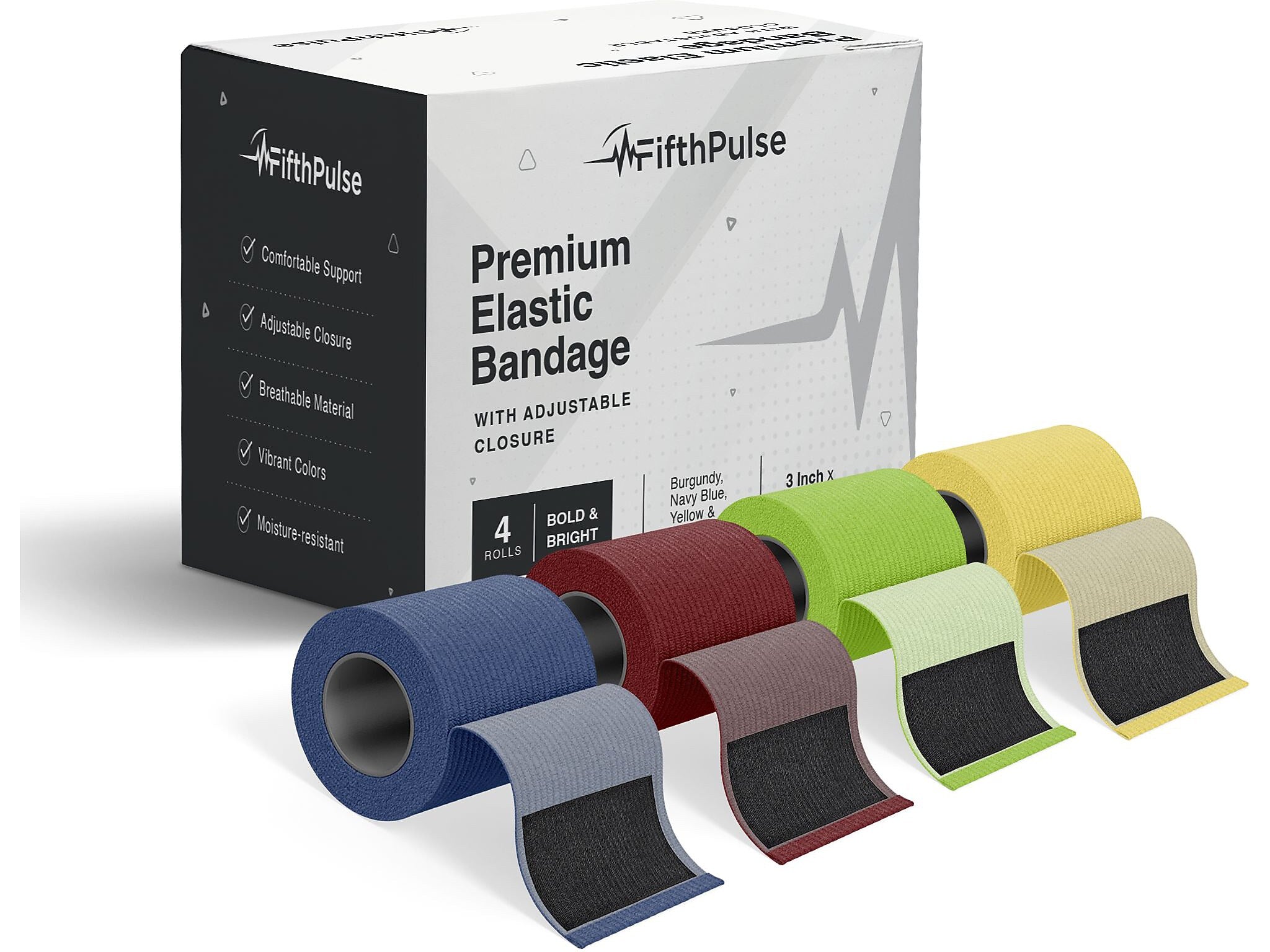 FifthPulse 3" x 180" Polyester Elastic Bandages, 4/Pack (FP-EBAND-4PK)