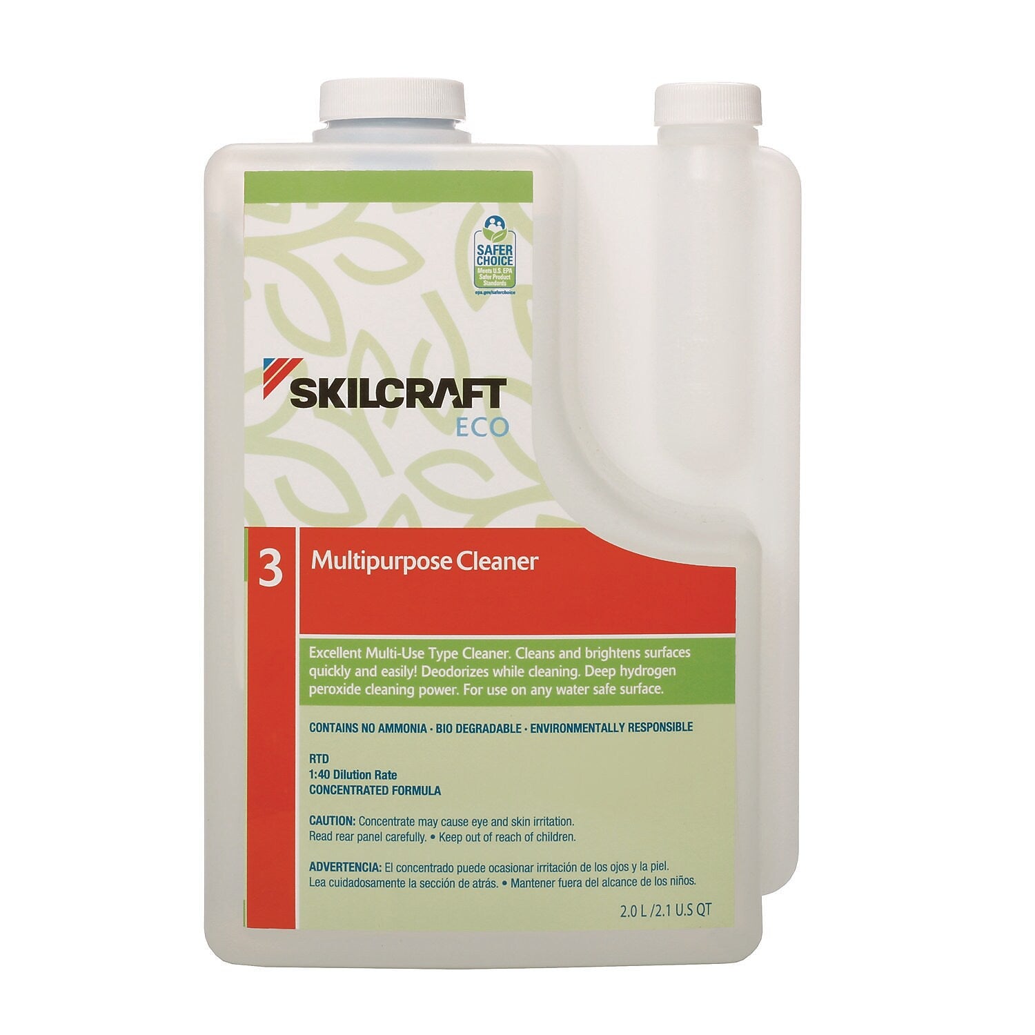 AbilityOne SKILCRAFT ECO Multipurpose Cleaner, 2 Liter, 4/Pack (793-00-171-49795)