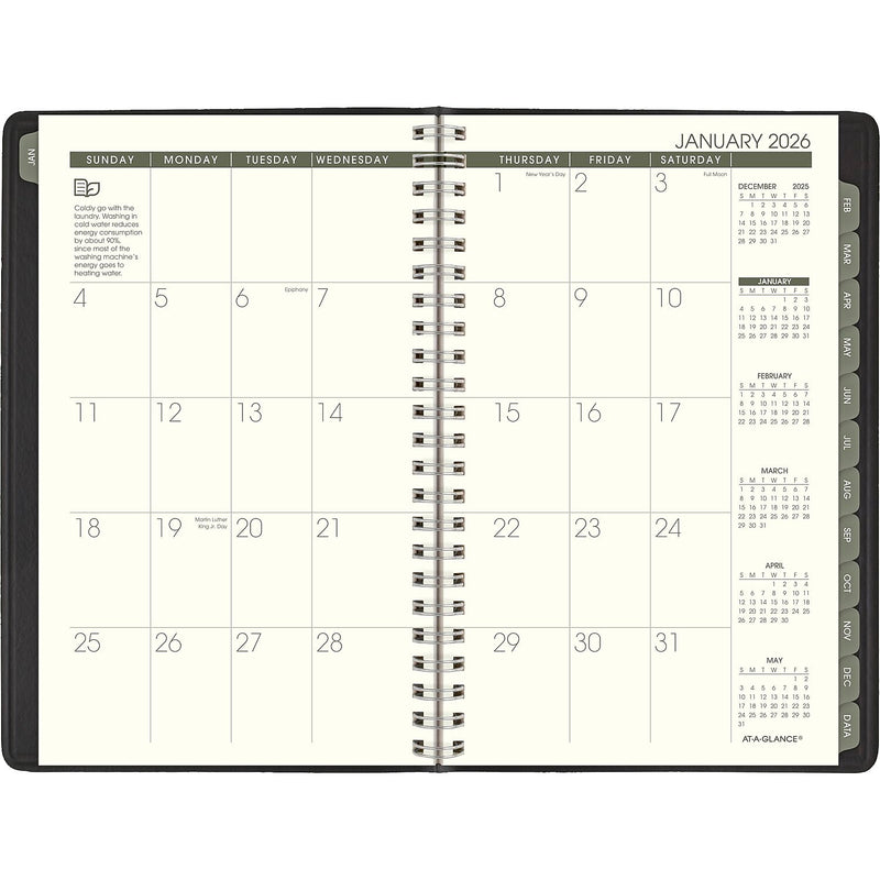 2026 AT-A-GLANCE Recycled 5" x 8" Weekly & Monthly Appointment Book Planner, Faux Leather Cover, Black (70-100G-05-26)