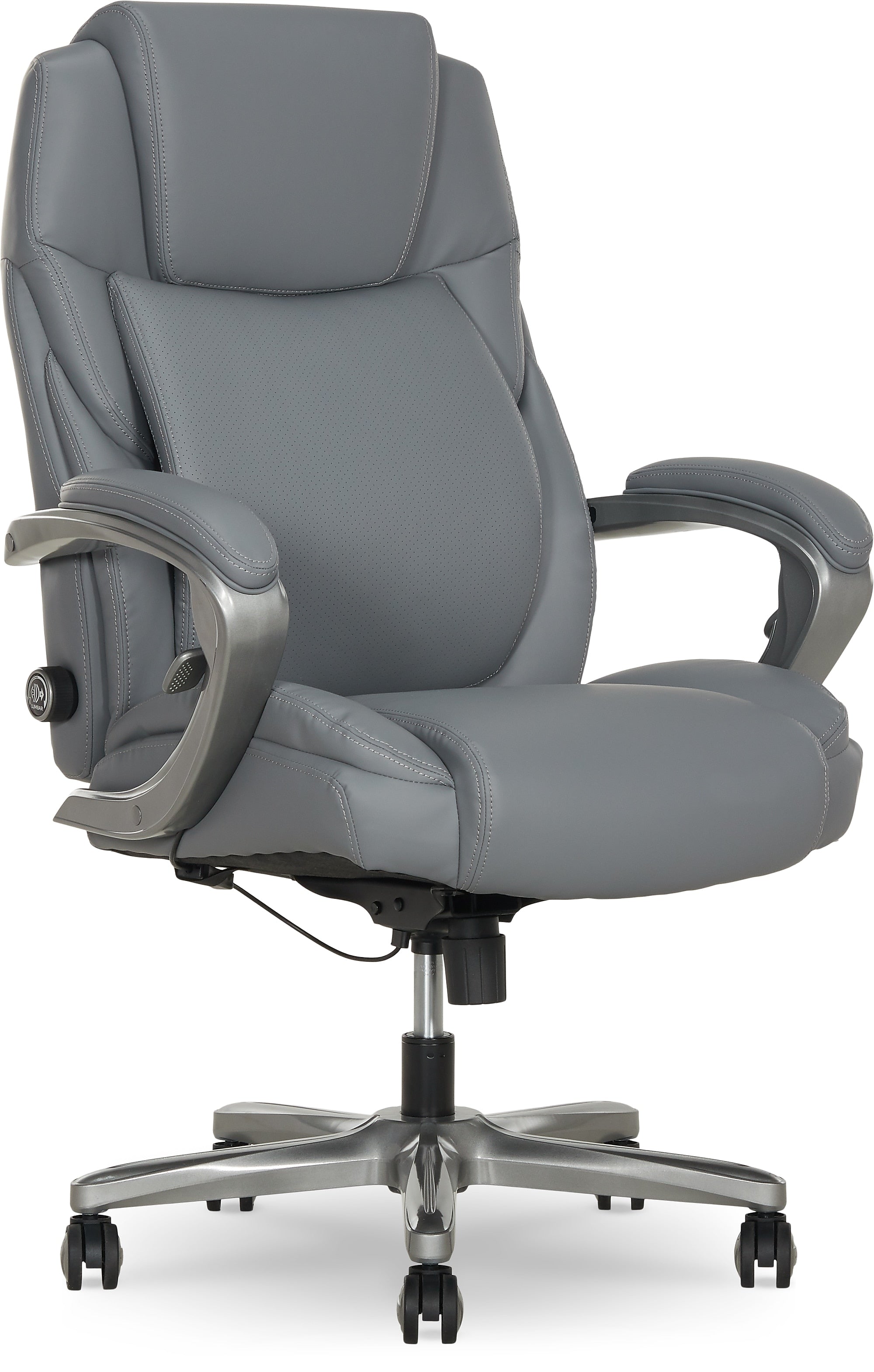 La-Z-Boy Niall AIR Lumbar Pro+ Ergonomic Vegan Leather Executive Big & Tall Chair, 400 lb. Capacity, Cool Gray (60114-CGRY)