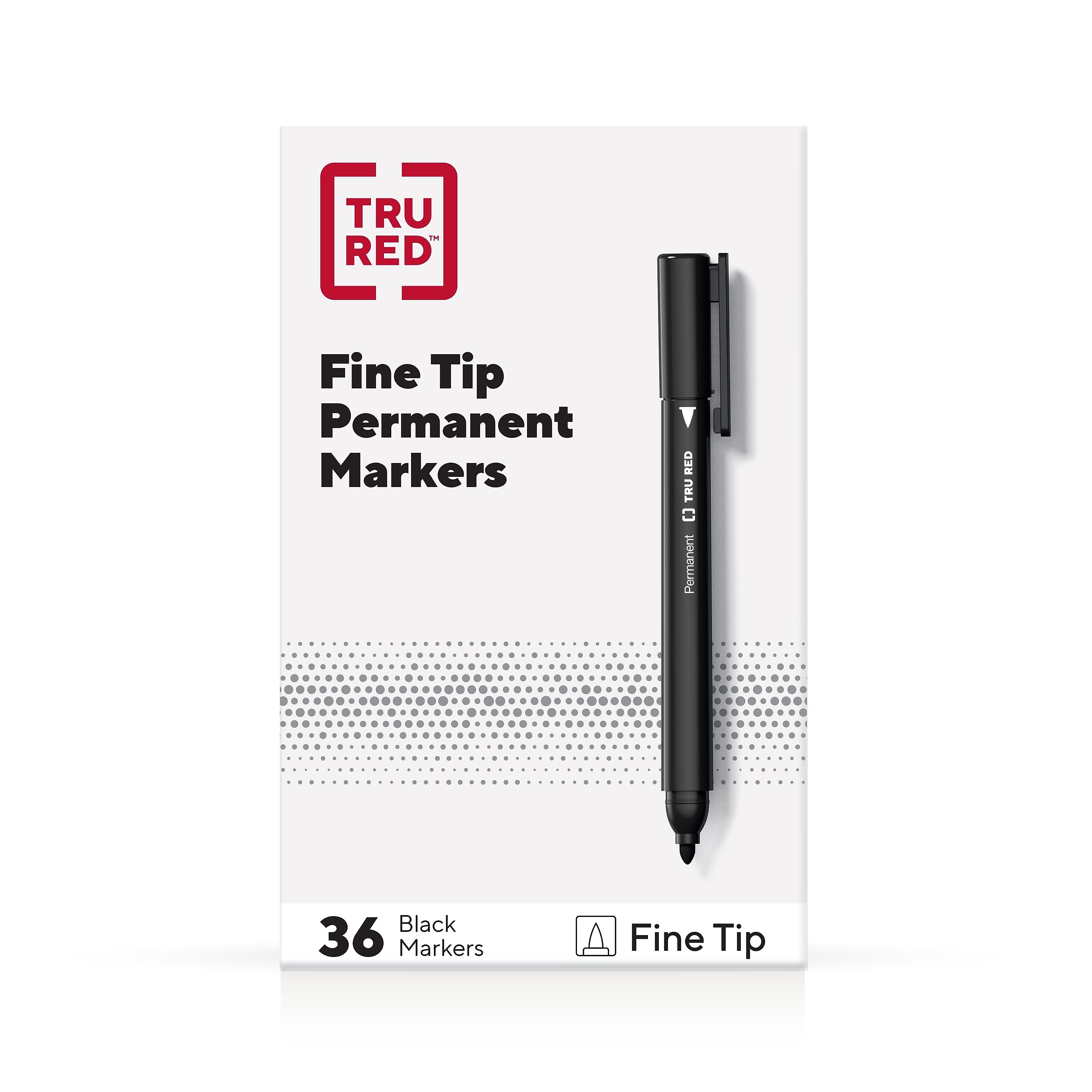 TRU RED™ Pen Permanent Markers, Fine Tip, Black, 36/Pack (TR54545)