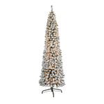 Nearly Natural 7-ft Flocked Pencil Artificial Christmas Tree with 400 Clear Lights and 574 Bendable Branches (T1907)