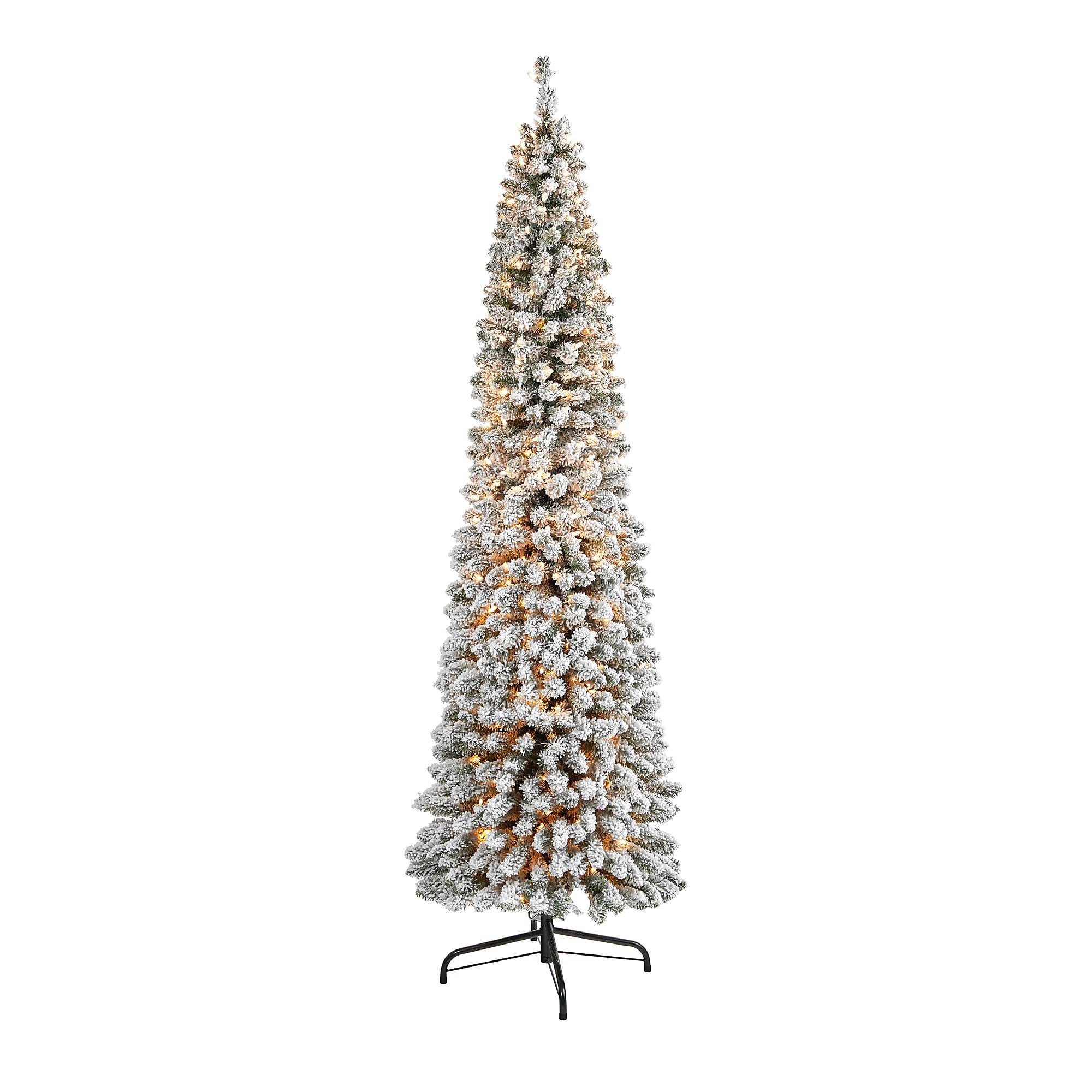 Nearly Natural 7-ft Flocked Pencil Artificial Christmas Tree with 400 Clear Lights and 574 Bendable Branches (T1907)
