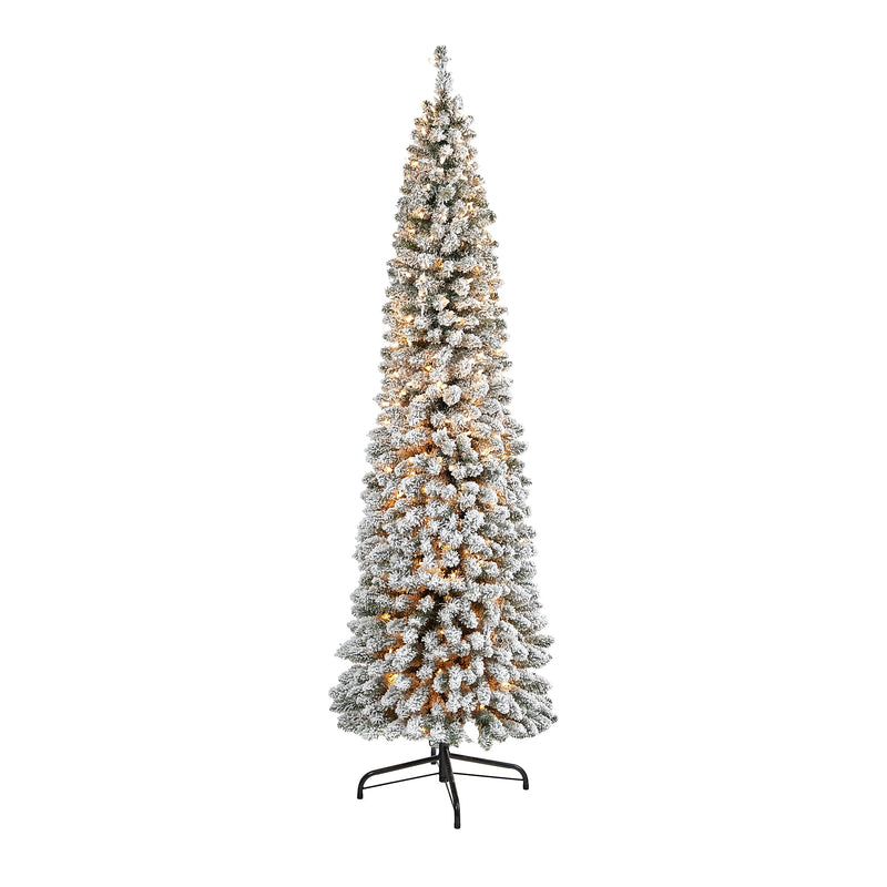 Nearly Natural 7-ft Flocked Pencil Artificial Christmas Tree with 400 Clear Lights and 574 Bendable Branches (T1907)