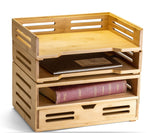 Officemate Bamboo Desk Accessories 2-Compartment Stackable Wood Desk Organizer, Natural wood grain, 2/Pack (71004)