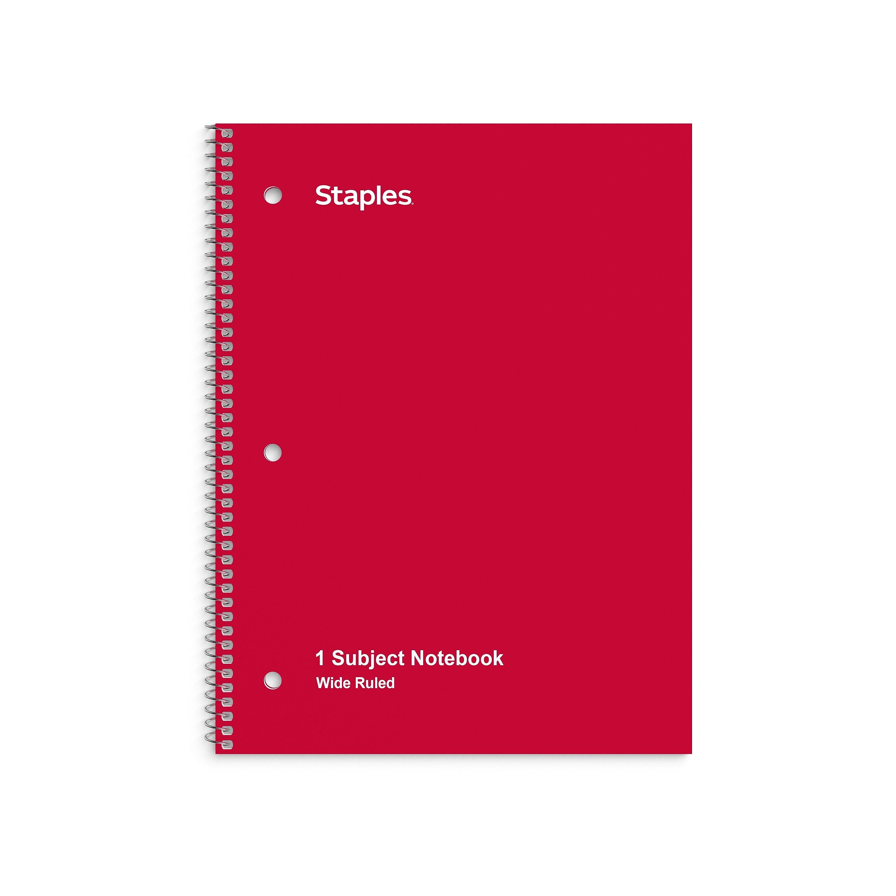 Staples 1-Subject Notebooks, 8" x 10.5", Wide Ruled, 70 Sheets, Red (ST24007C)