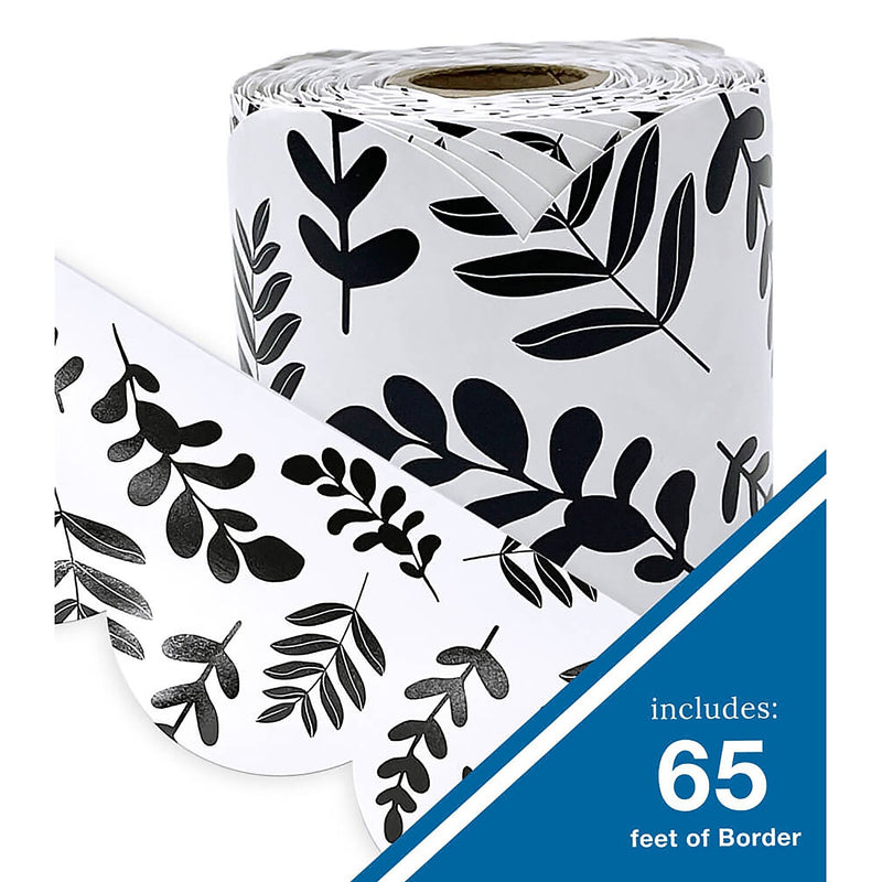 Carson Dellosa Education Rolled Scalloped Borders, 3"x 65', White with Black Leaves, 3/Bundle (CD-108497-3)