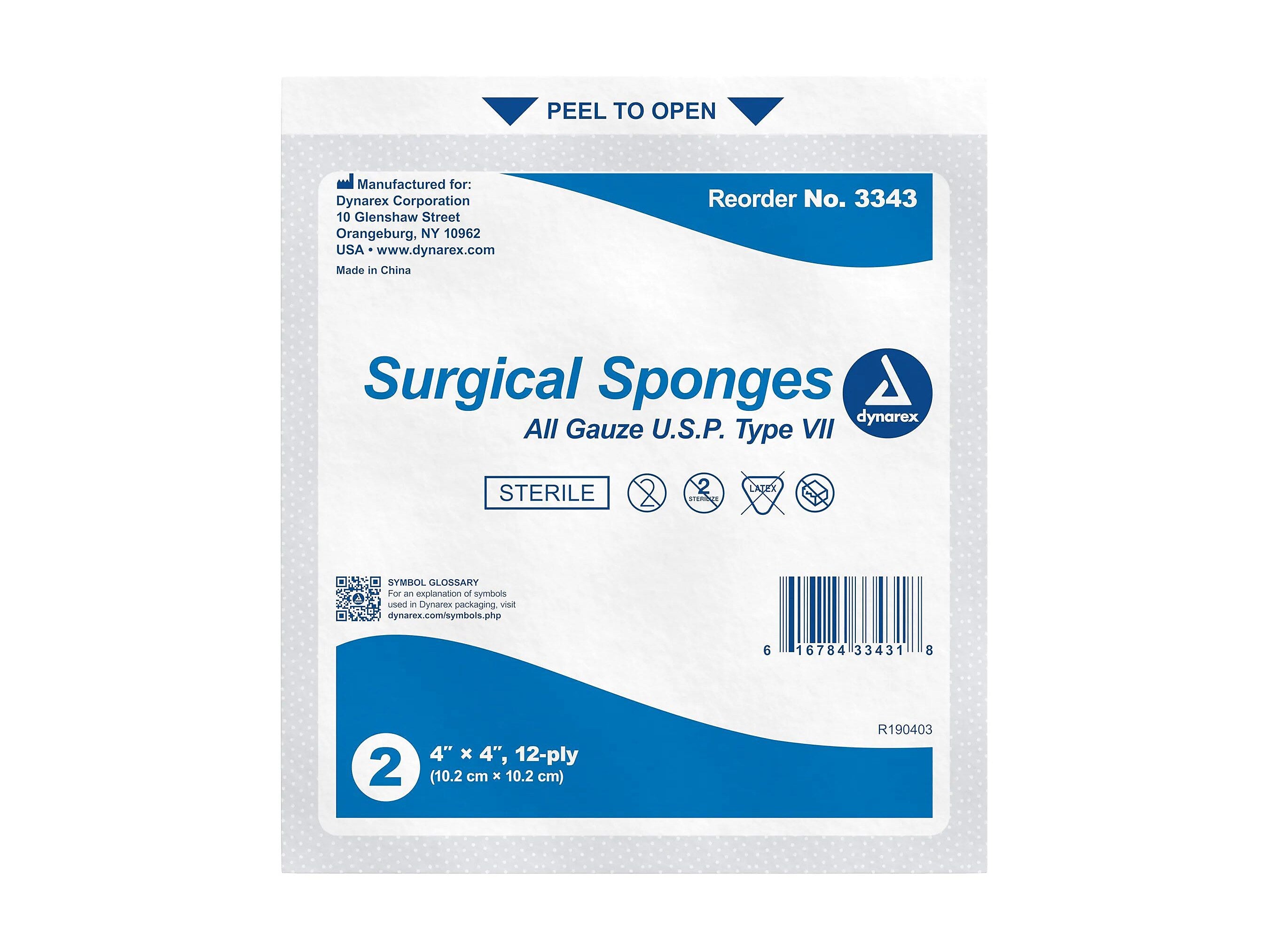 Dynarex 4" Sterile 12-Ply Sponge, 25/Pack, 25 Packs/Carton (3343)