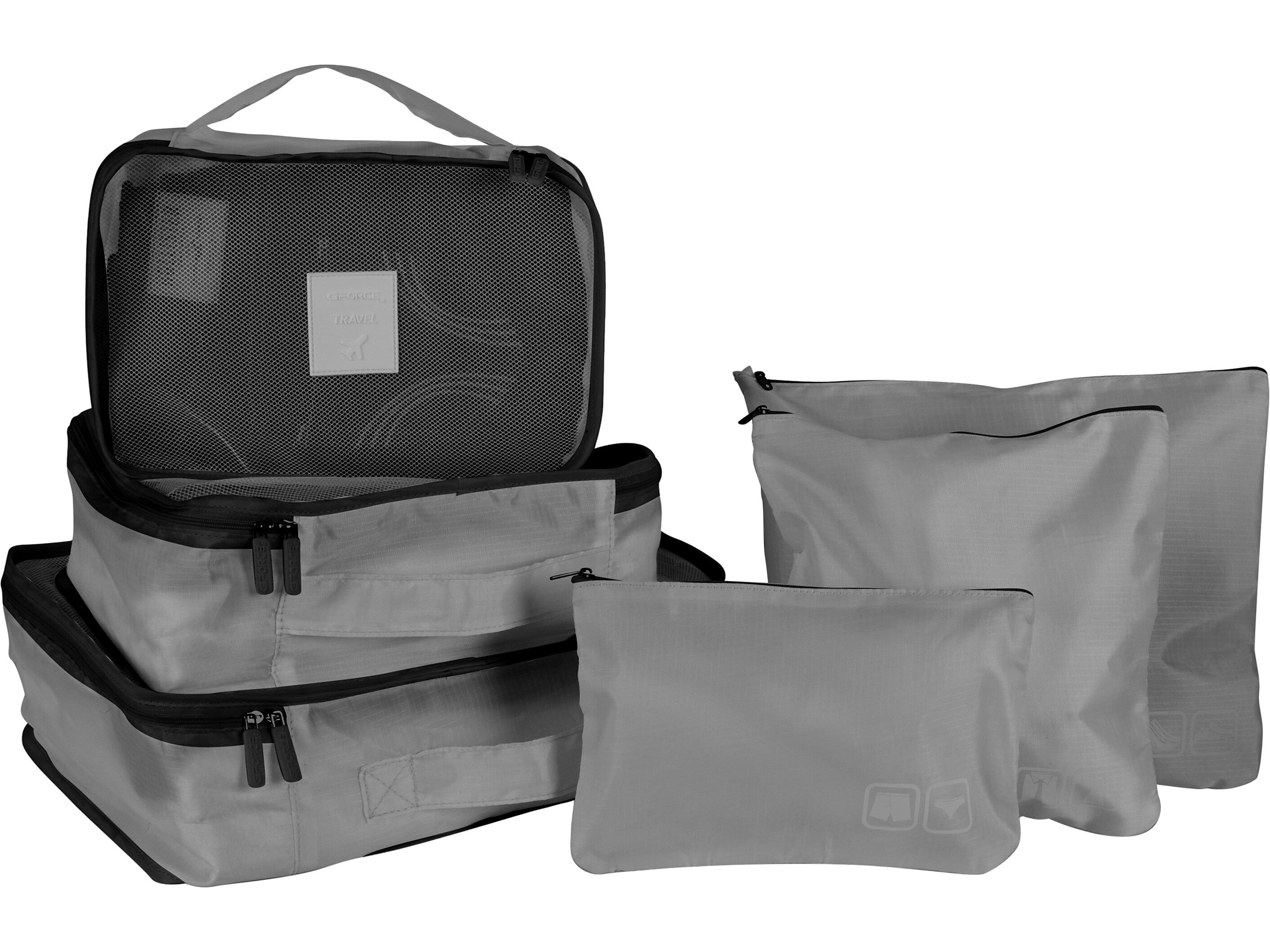 G Force 6-Piece Fabric Travel Pouch Set, Water Resistant, Gray (27105-GREY)