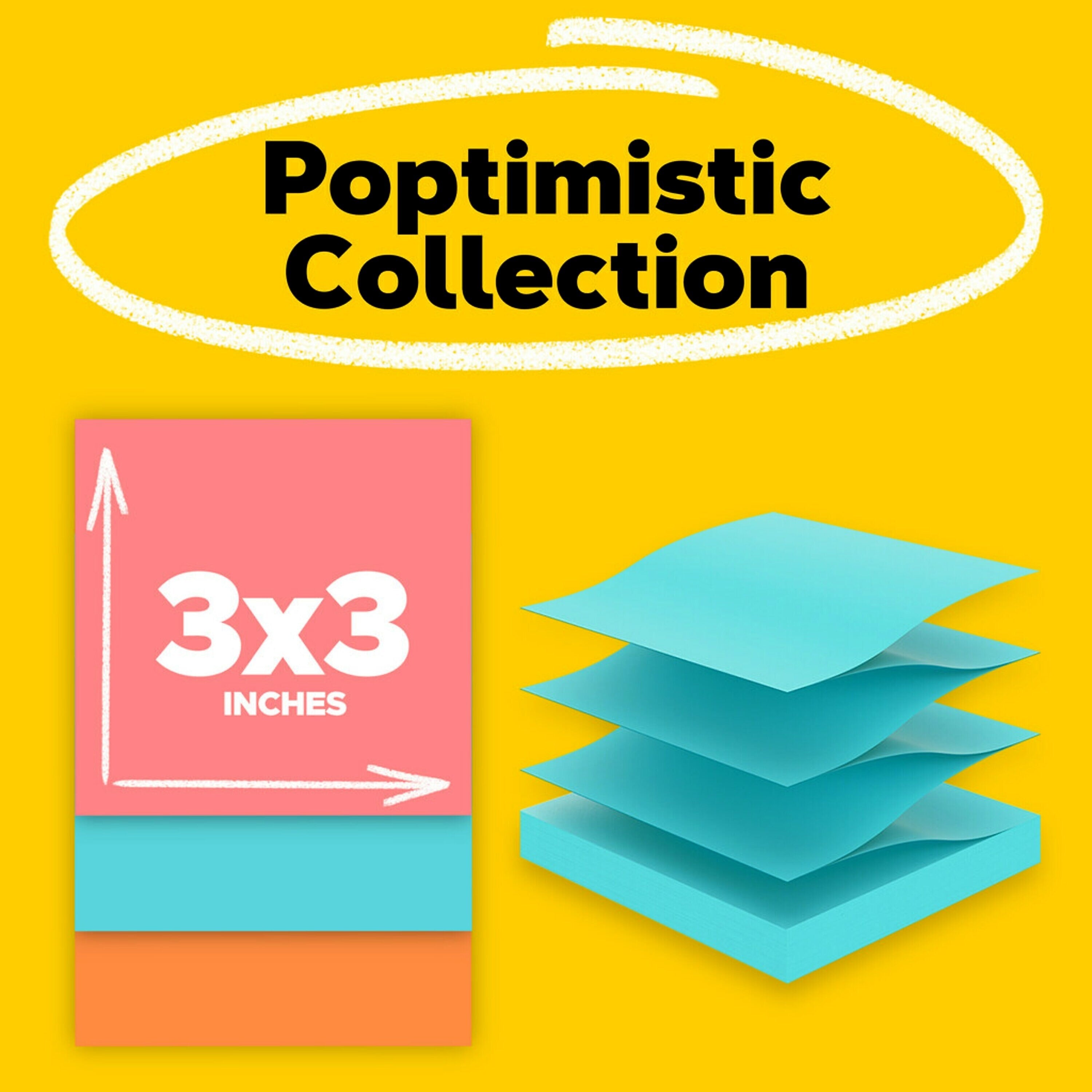 Post-it Pop-up Notes, 3" x 3", Poptimistic Collection, 100 Sheet/Pad, 12 Pads/Pack (R33012AN)