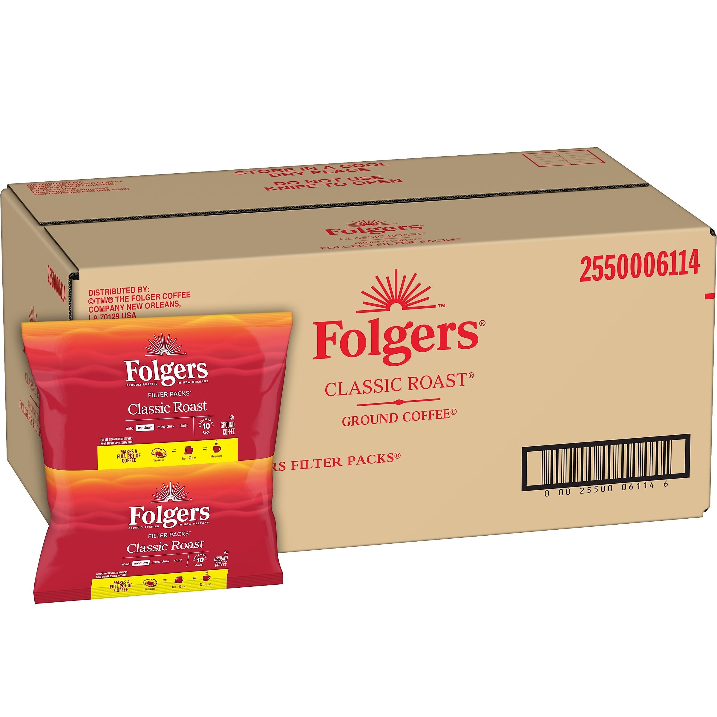 Folger Classic Roast Ground Coffee Filter Pack, Medium Roast, 0.9 oz., 160/Box (PRO44192)