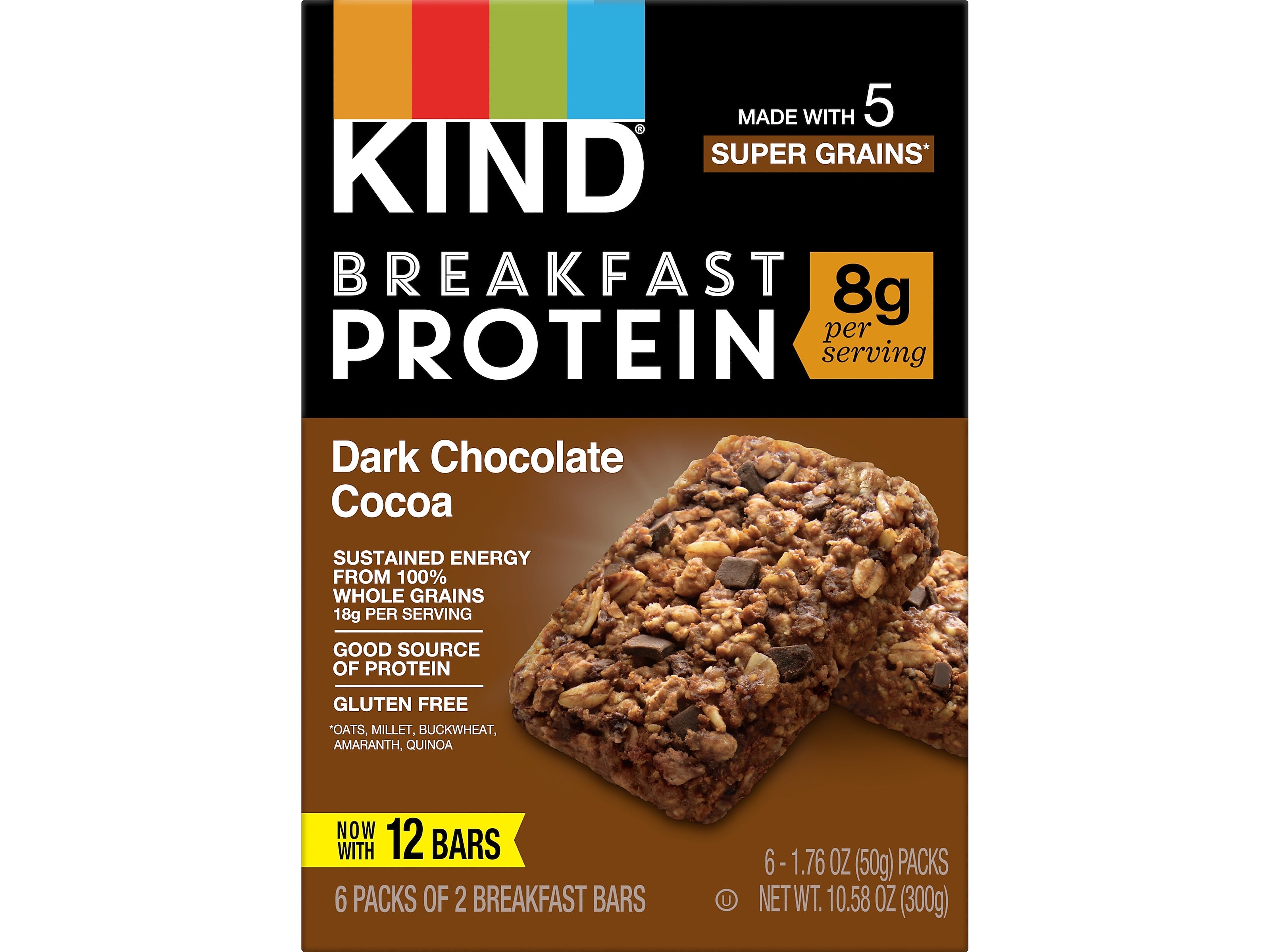 KIND Gluten-Free Dark Chocolate Cocoa Protein Breakfast Bar, 0.88 oz., 6 Bars/Box (41936)