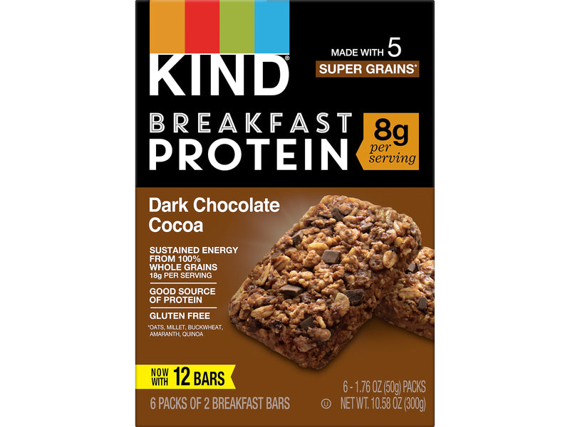 KIND Gluten-Free Dark Chocolate Cocoa Protein Breakfast Bar, 0.88 oz., 6 Bars/Box (41936)