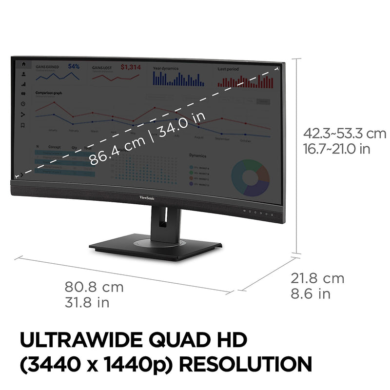 ViewSonic Ergonomic 34" Curved 100Hz LED Monitor, Black (VG3456C)